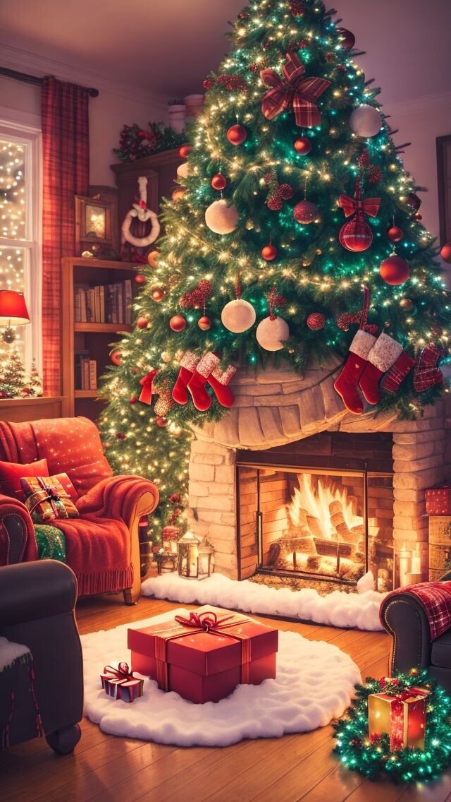 Holiday Backgrounds, New Year, Christmas Atmosphere, Garland, Nice Fireplace, Festive Theme Photo