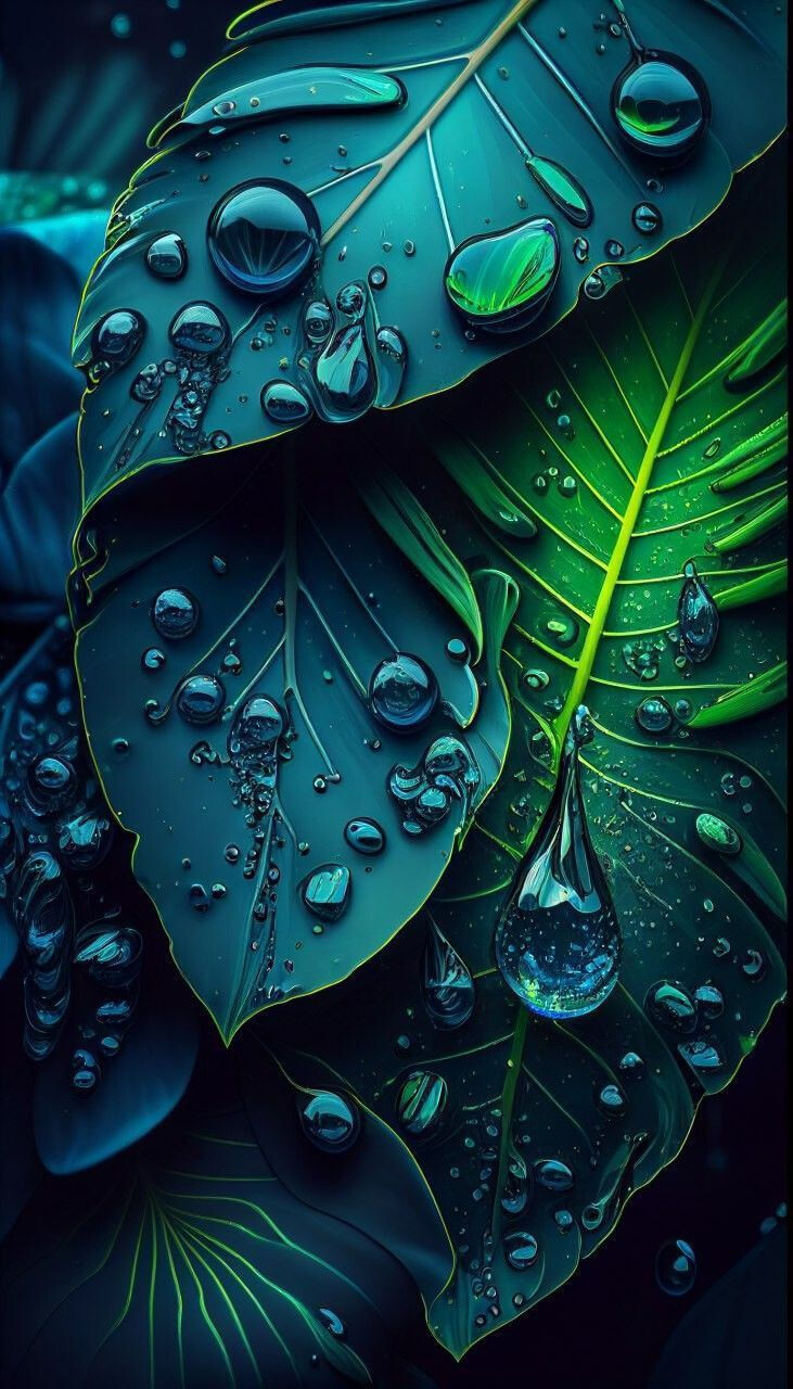 Green Leaves, Natural Backdrop, Dew Drops, Screen Saver, AI-Generated