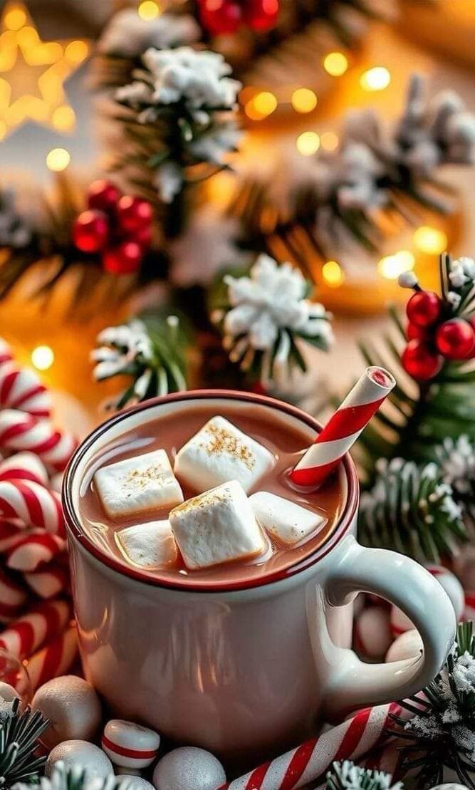 Christmas Mood, Cacao, Marshmallows, Christmas Aesthetic, Mobile Background, AI-Generated, PixelShares