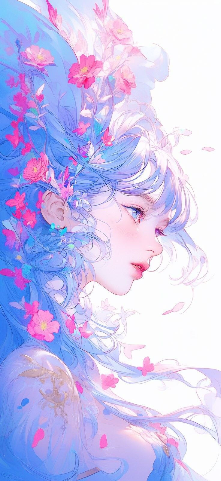 Spring Girl, Magic Beauty, Beautiful Lady, Pink Flowers, AI-Art, Fantasy, Mobile, hd