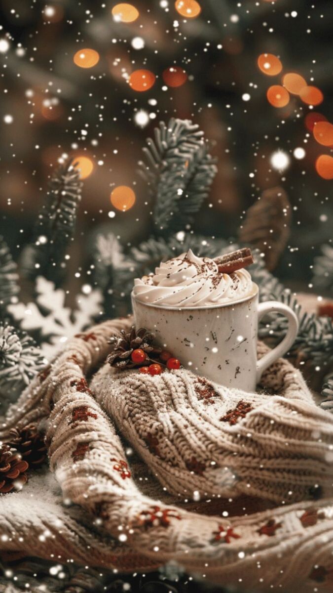 Cute Winter, Cocoa With Cream, Cinnamon, Pines, Delicious Wallpapers, High-Resolution