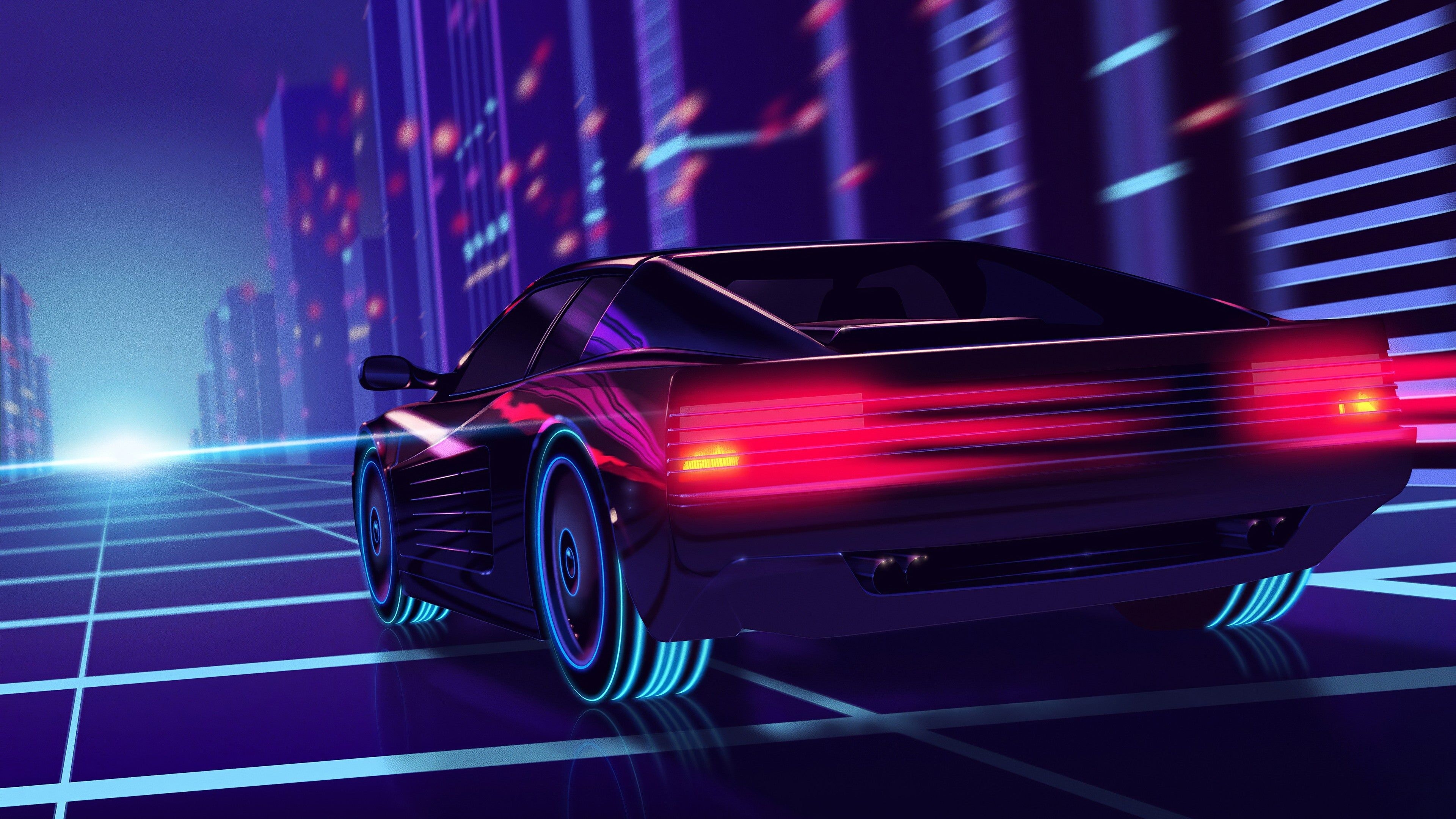 3840x2160 Retrowave Neon Racing 4K wallpaper. Computer wallpaper desktop wallpaper, Synthwave, Car wallpaper, Desktop