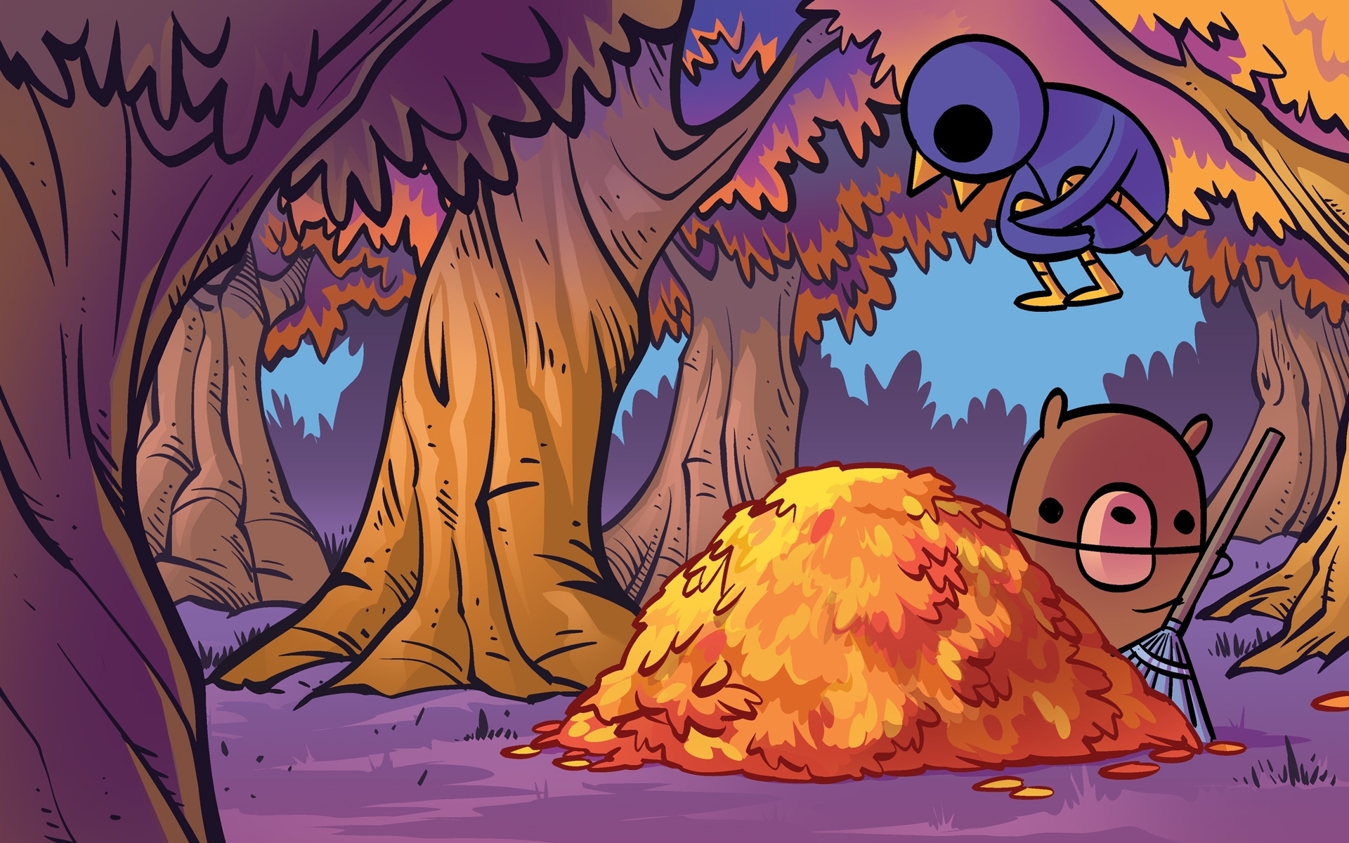 1920x1200 Art, Nedroid, Cute, Cartoon, Bears, Birds, Trees, Forest, Woods, Leaves, Nature, Autumn, Fall Wallpaper HD / Desktop and Mobile Background, Desktop