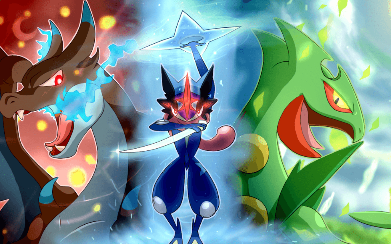 1370x860 Ash Greninja And Mega Charizard X Free Wallpaper, Desktop