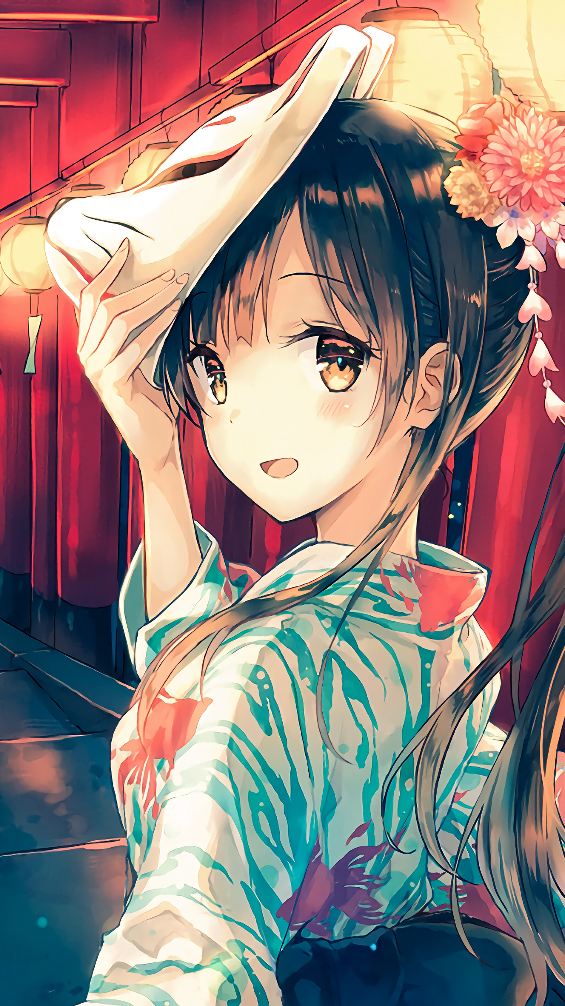 2160x3840 Anime, Girl, Mask, Kimono, 4K phone HD Wallpaper, Image, Background, Photo and Picture HD Wallpaper, Phone