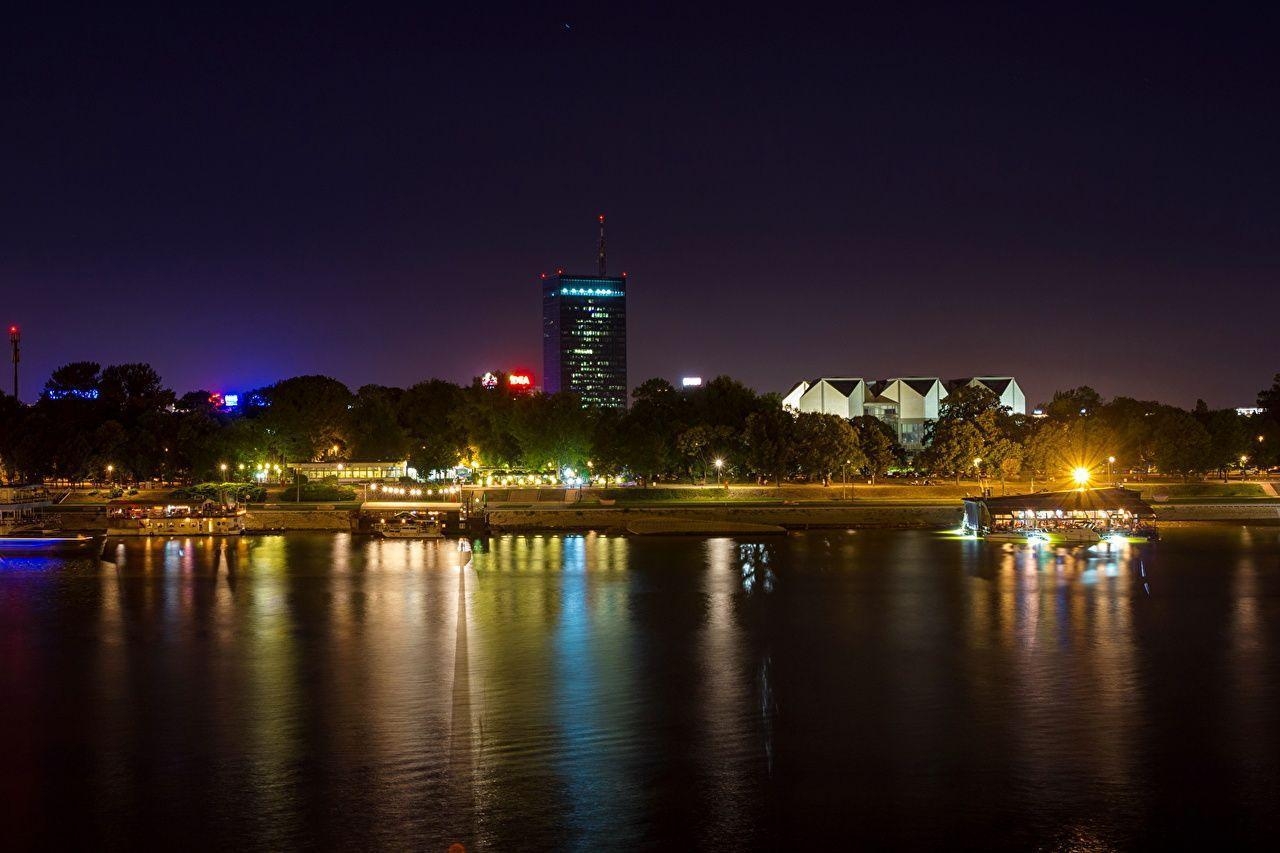 1280x860 Image Serbia Belgrade Coast Rivers night time Cities, Desktop