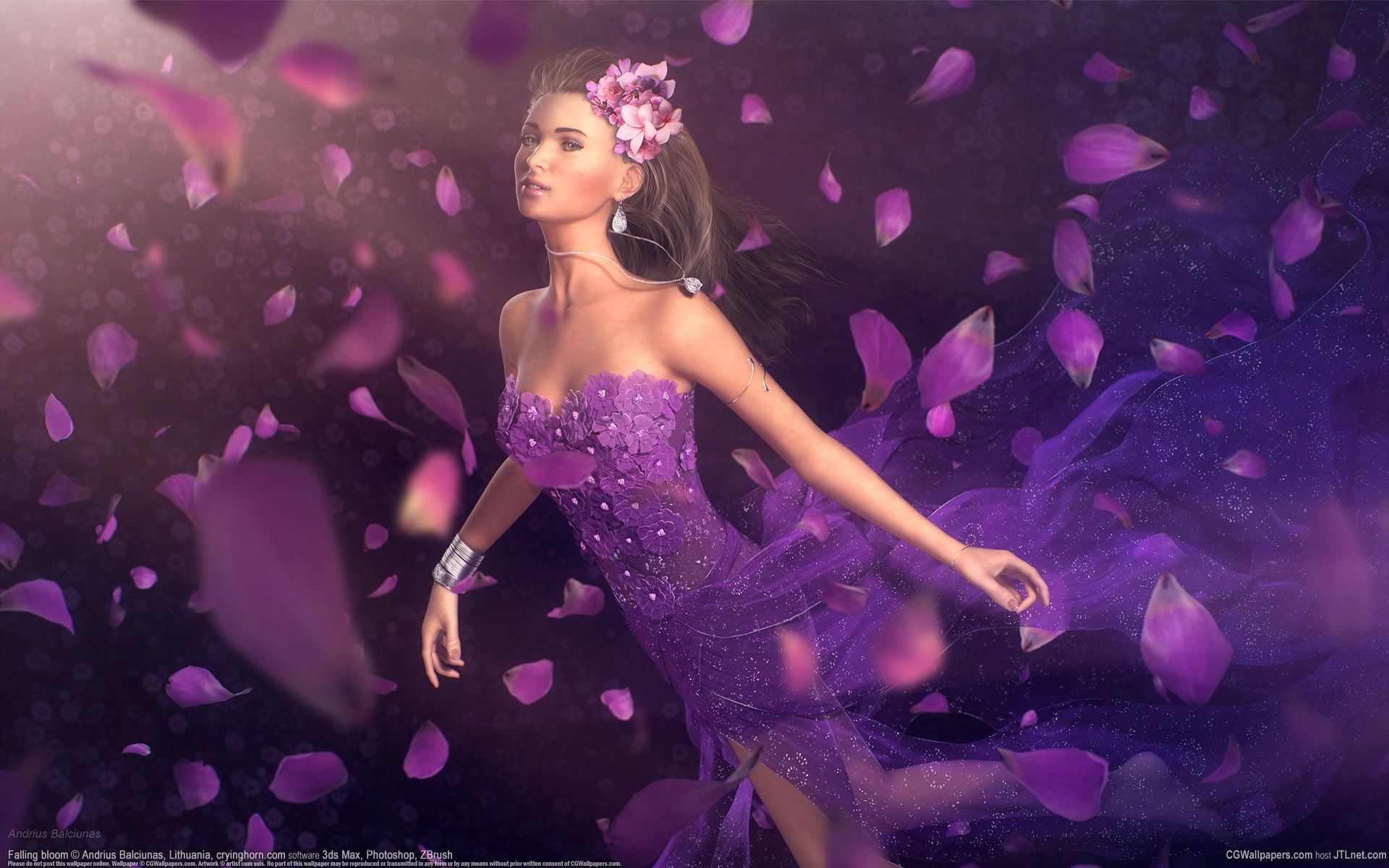 1920x1200 Wallpaper Fantasy girl purple petals  HD Picture, Image, Desktop