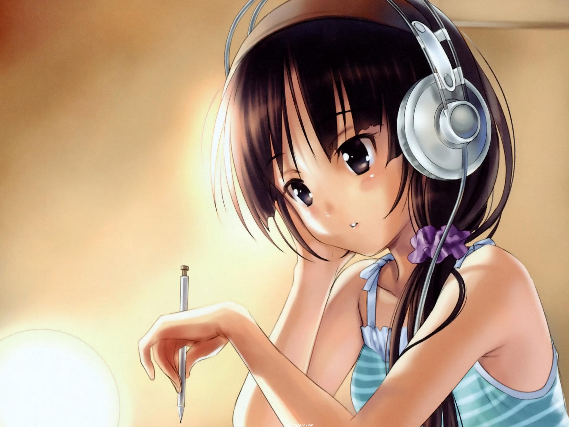 1920x1440 Download Anime girl listening music girl with attitude, Desktop