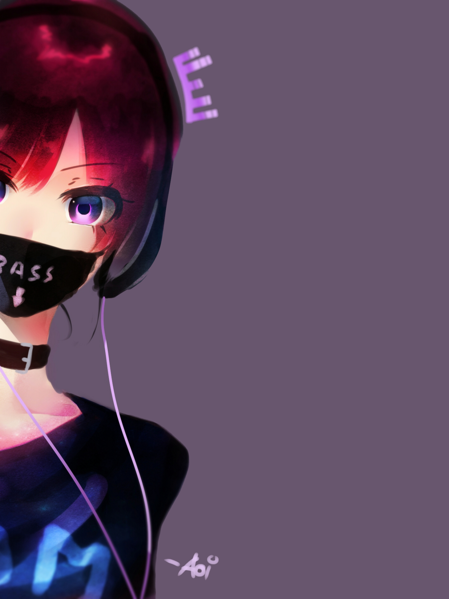 1540x2050 Download  Anime Girl, Mask, Redhead, Headphones, Phone