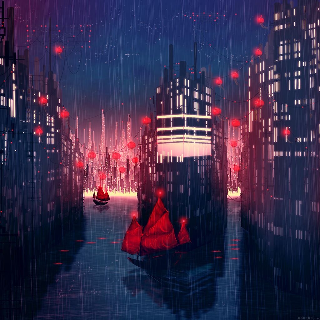 1030x1030 Anime City Wallpaper iPad, Phone