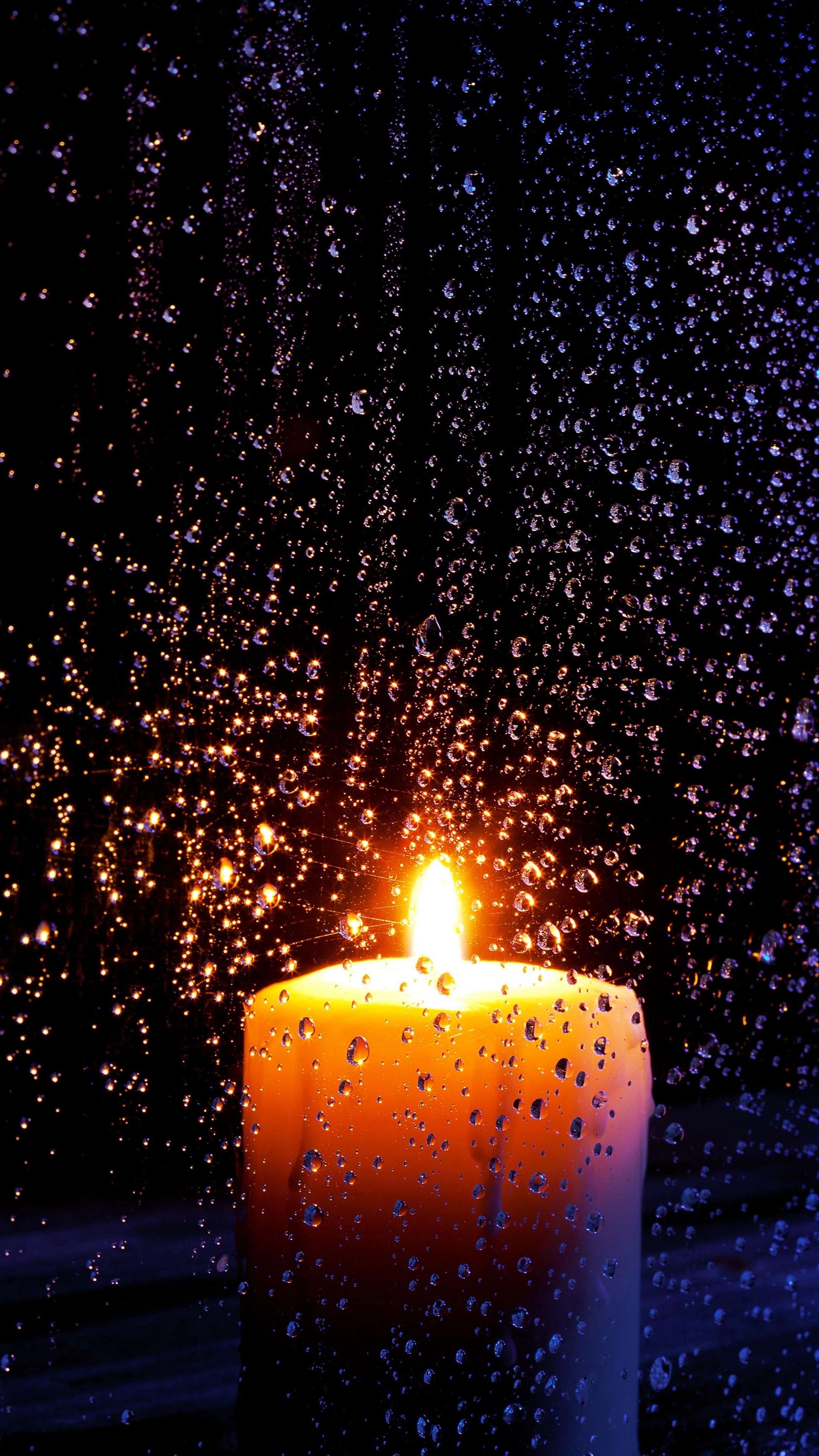 2160x3840 Rain View With Burning Candle 4K Phone Wallpaper, Phone