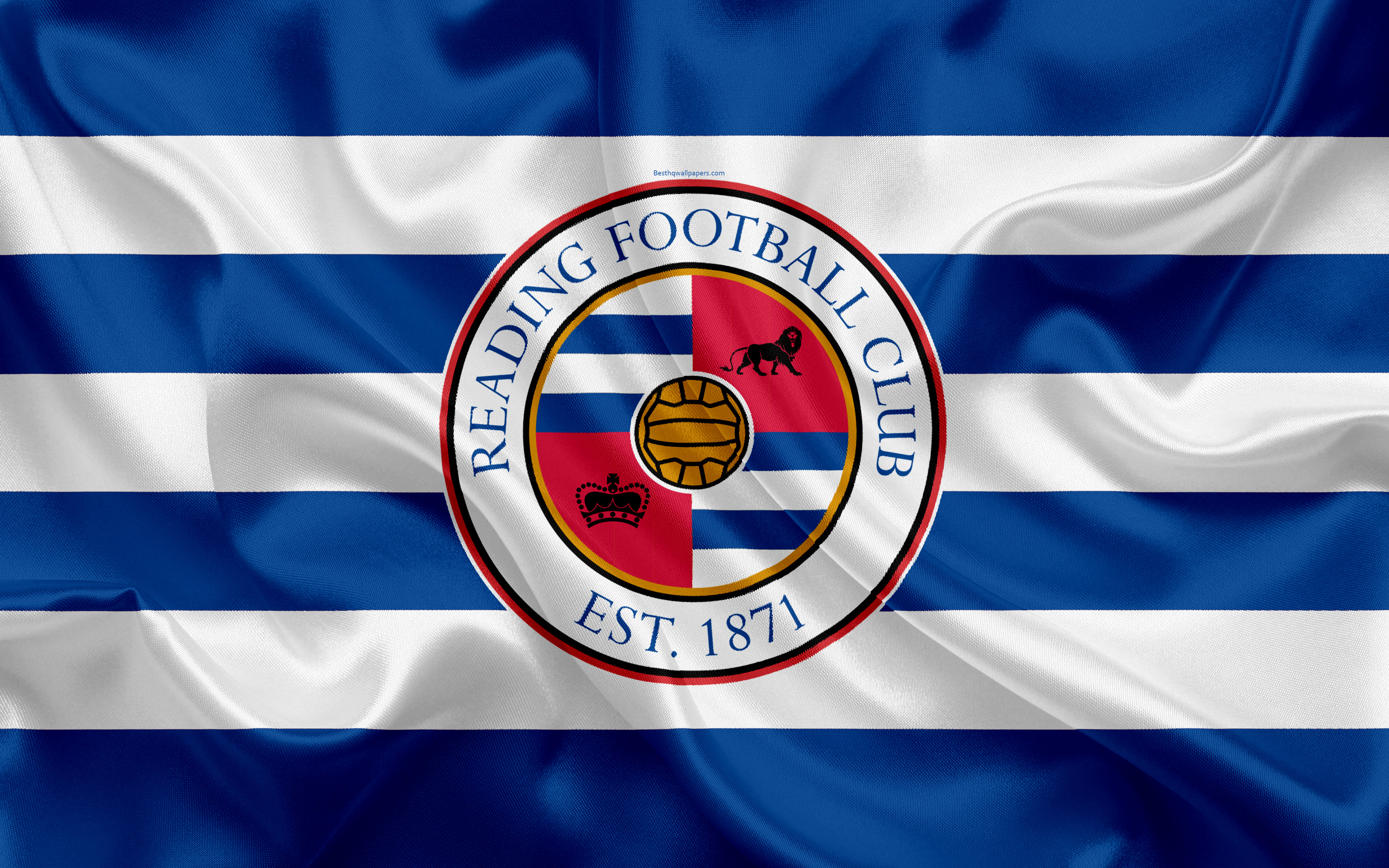 3840x2400 Download wallpaper Reading FC, silk flag, emblem, logo, 4k, Reading, Berkshire, UK, English football club, Football League Championship, Second League, football for desktop with resolution. High Quality HD picture wallpaper, Desktop