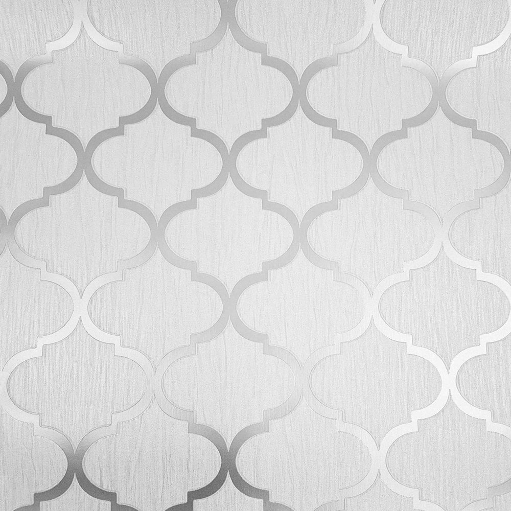 1000x1000 Debona Crystal Trellis Geometric Glitter Metallic Wallpaper White Silver 8896, Phone