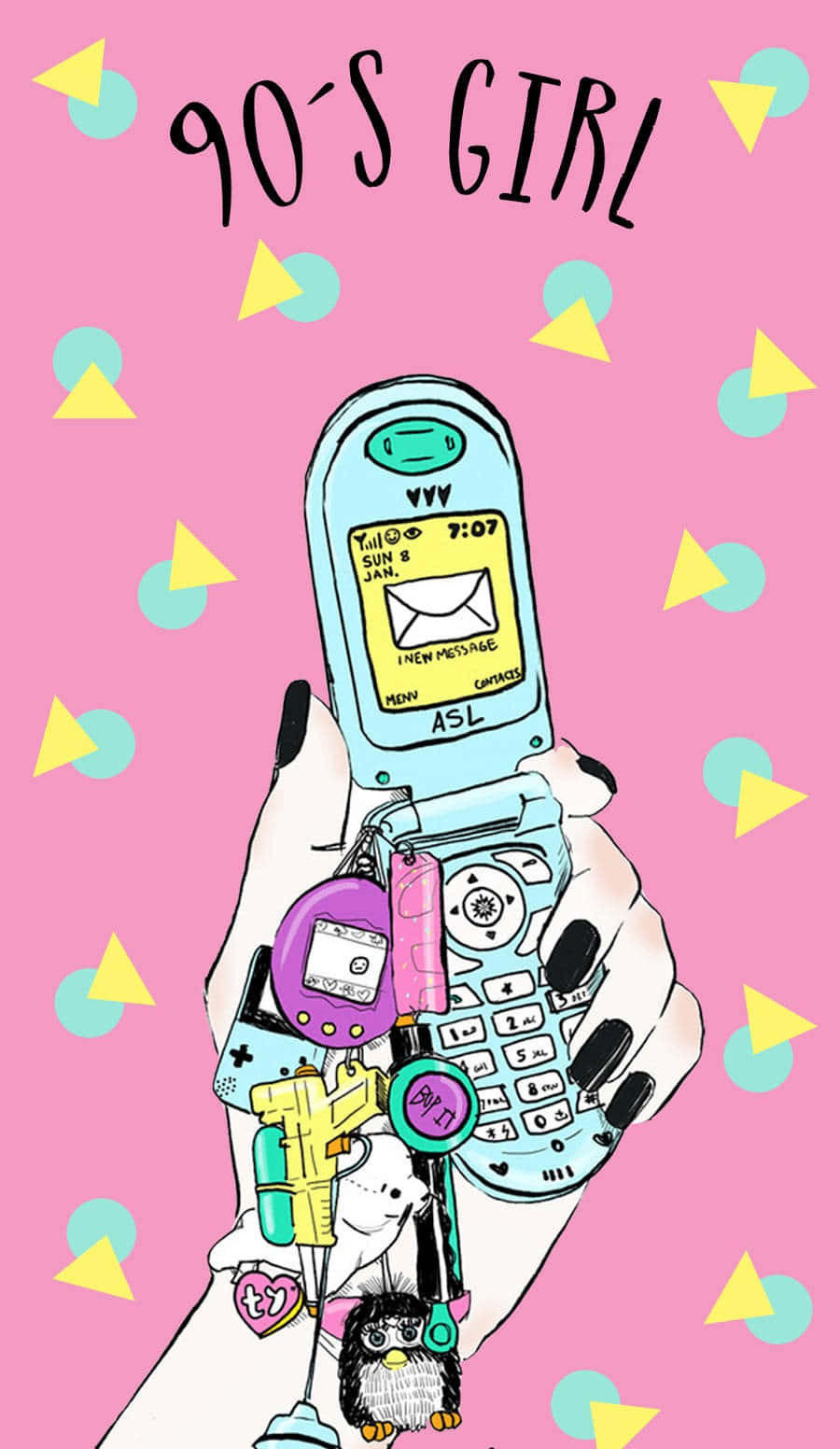 900x1560 Download 90s Style Girl Background Clamshell Phone Wallpaper, Phone