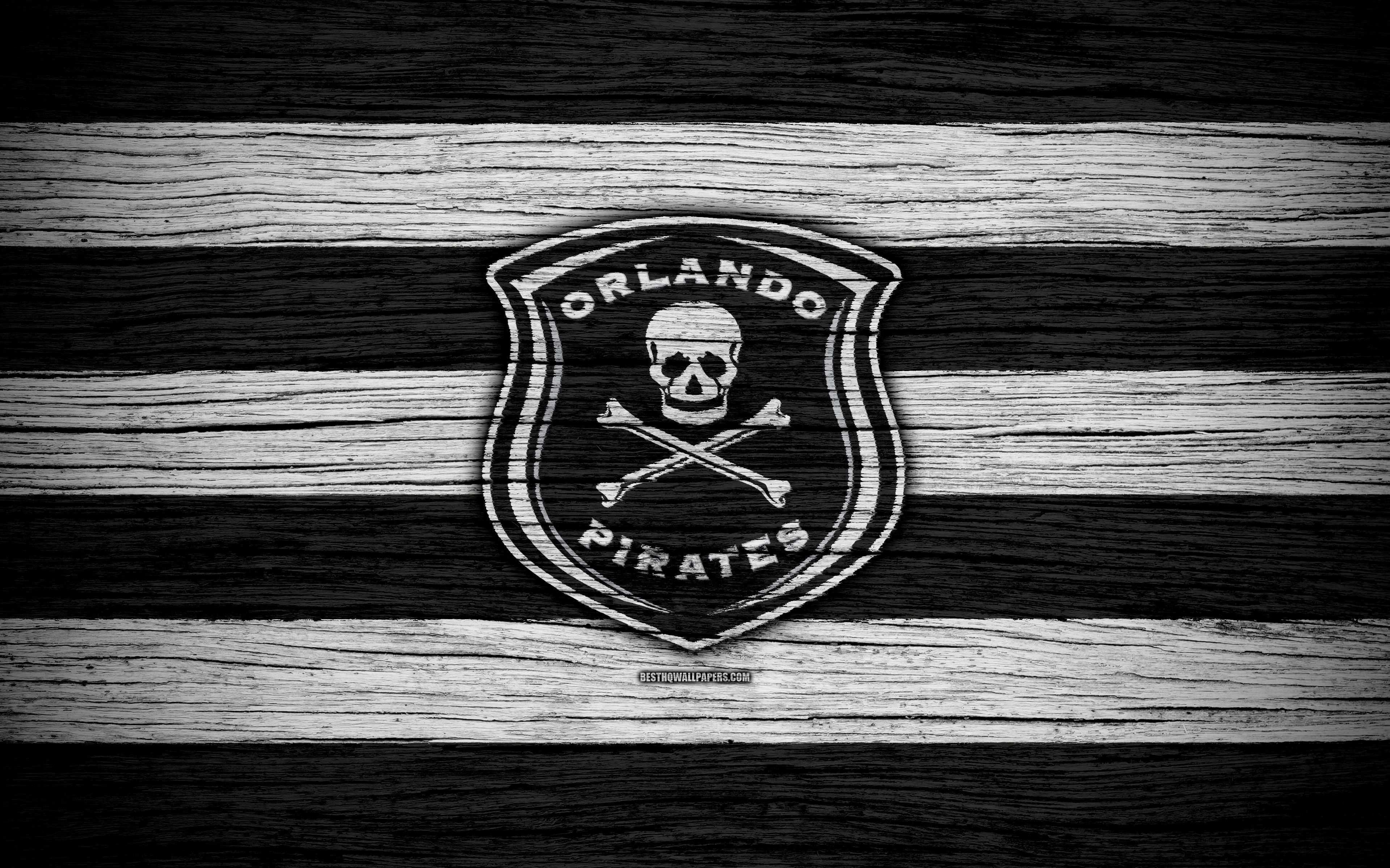 3840x2400 Download wallpaper FC Orlando Pirates, 4k, wooden texture, South, Desktop