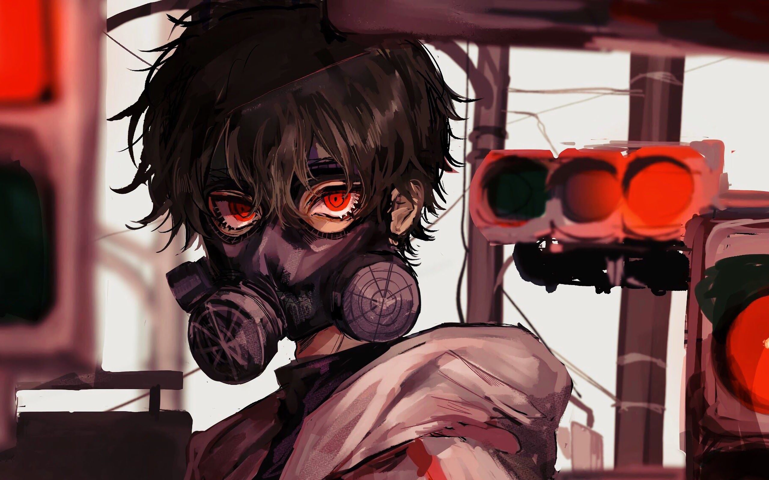 2560x1600 Anime Gas Mask Red Eye 4K 3840x2160 Wallpaper, Desktop