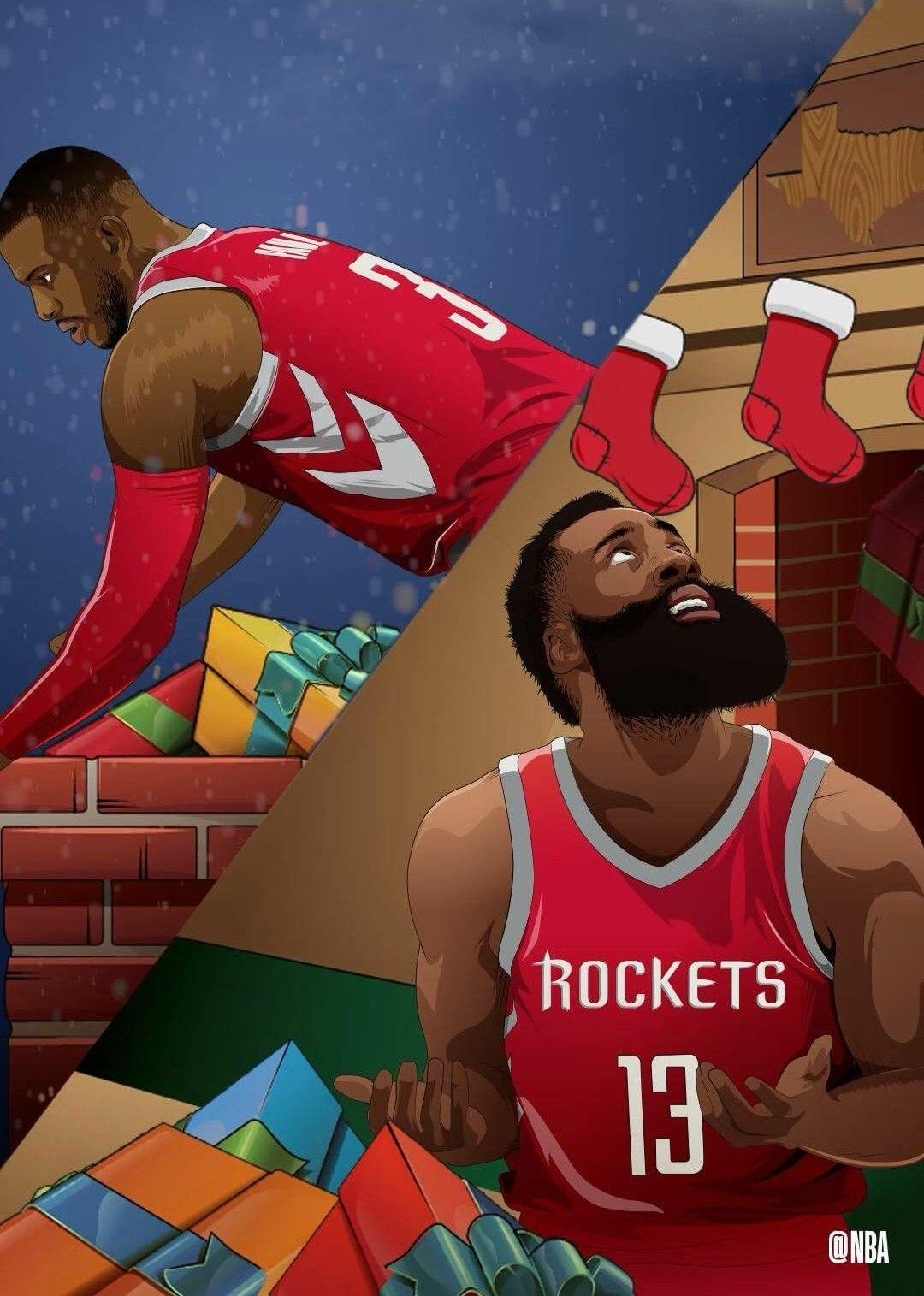 1080x1520 Chris Paul and James Harden Houston Rockets Christmas edit, Phone