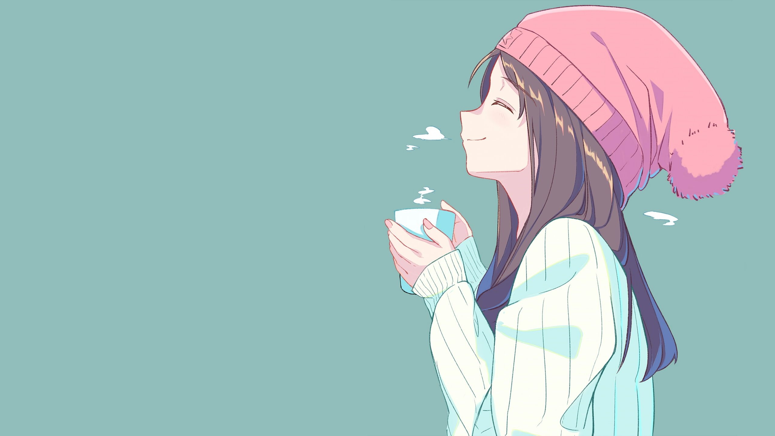 2560x1440 anime #hat anime girls #tea closed eyes simple background #cup #brunette #face #profile K #wa. Aesthetic anime, Anime computer wallpaper, Cute laptop wallpaper, Desktop