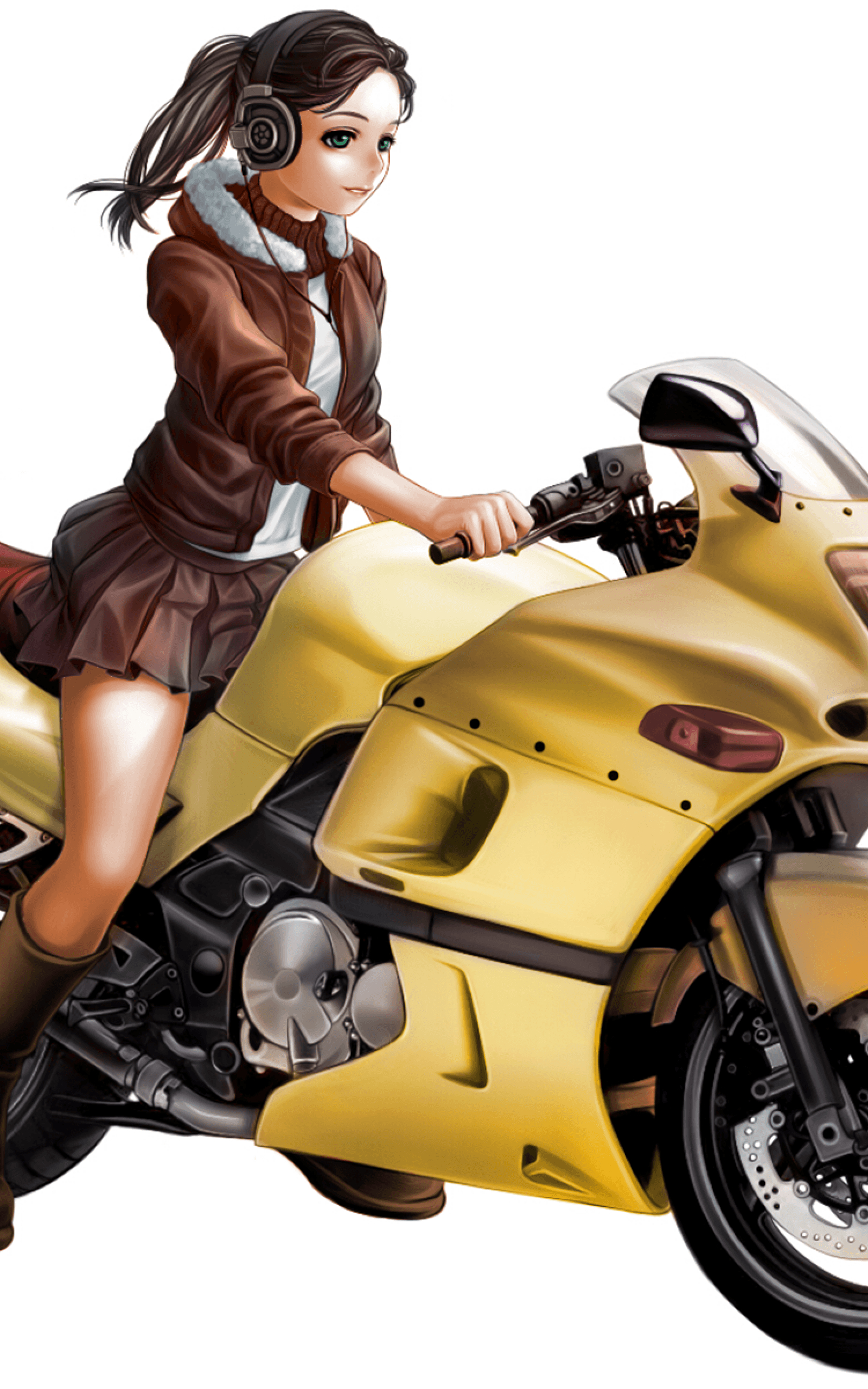 1600x2560 Download  Anime Girl, Rider, Motorcycle, Headphones Wallpaper for Google Nexus 10, Phone