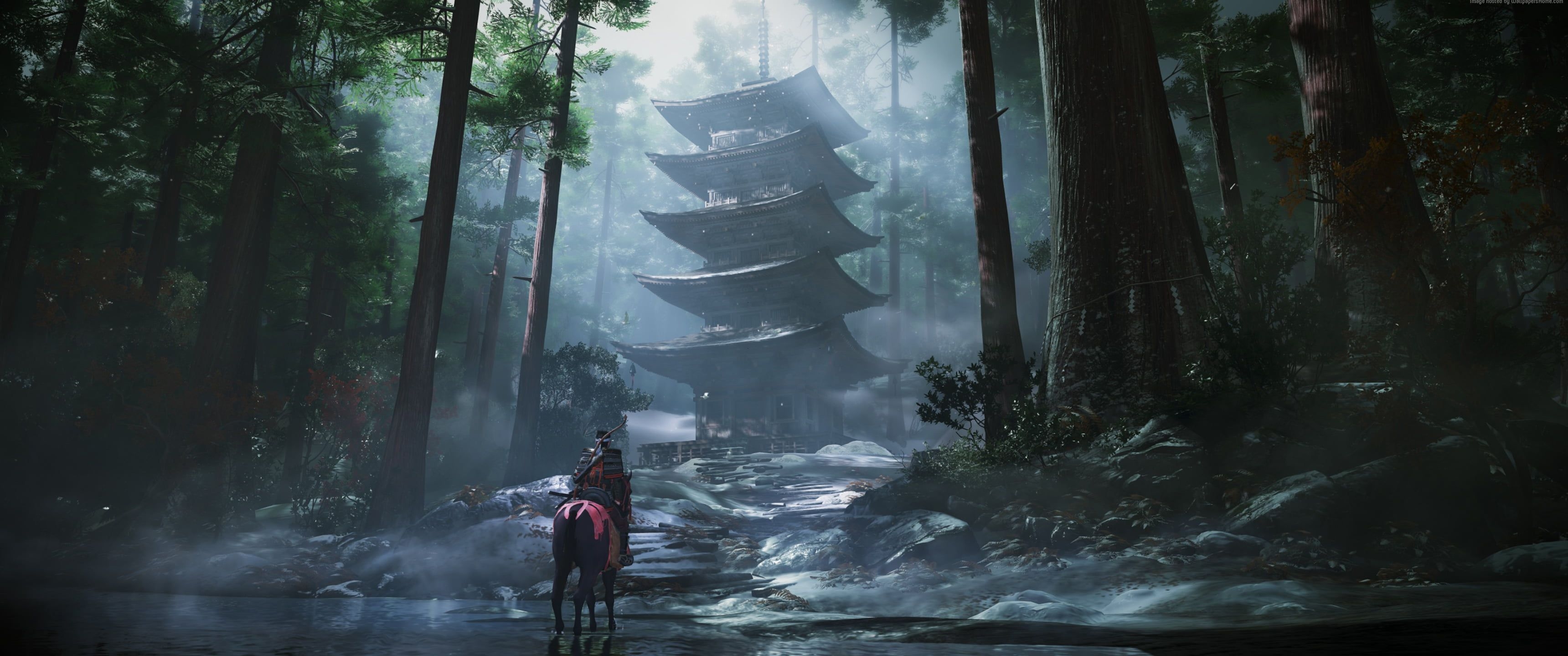 3440x1440 Video Games Video Game Art #tower #horse #samurai Ghost Of Tsushima # Ultrawide #ultra Wide K #wallpaper #hdwallpaper #des. Ghost Of Tsushima, Game Art, Tsushima, Dual Screen