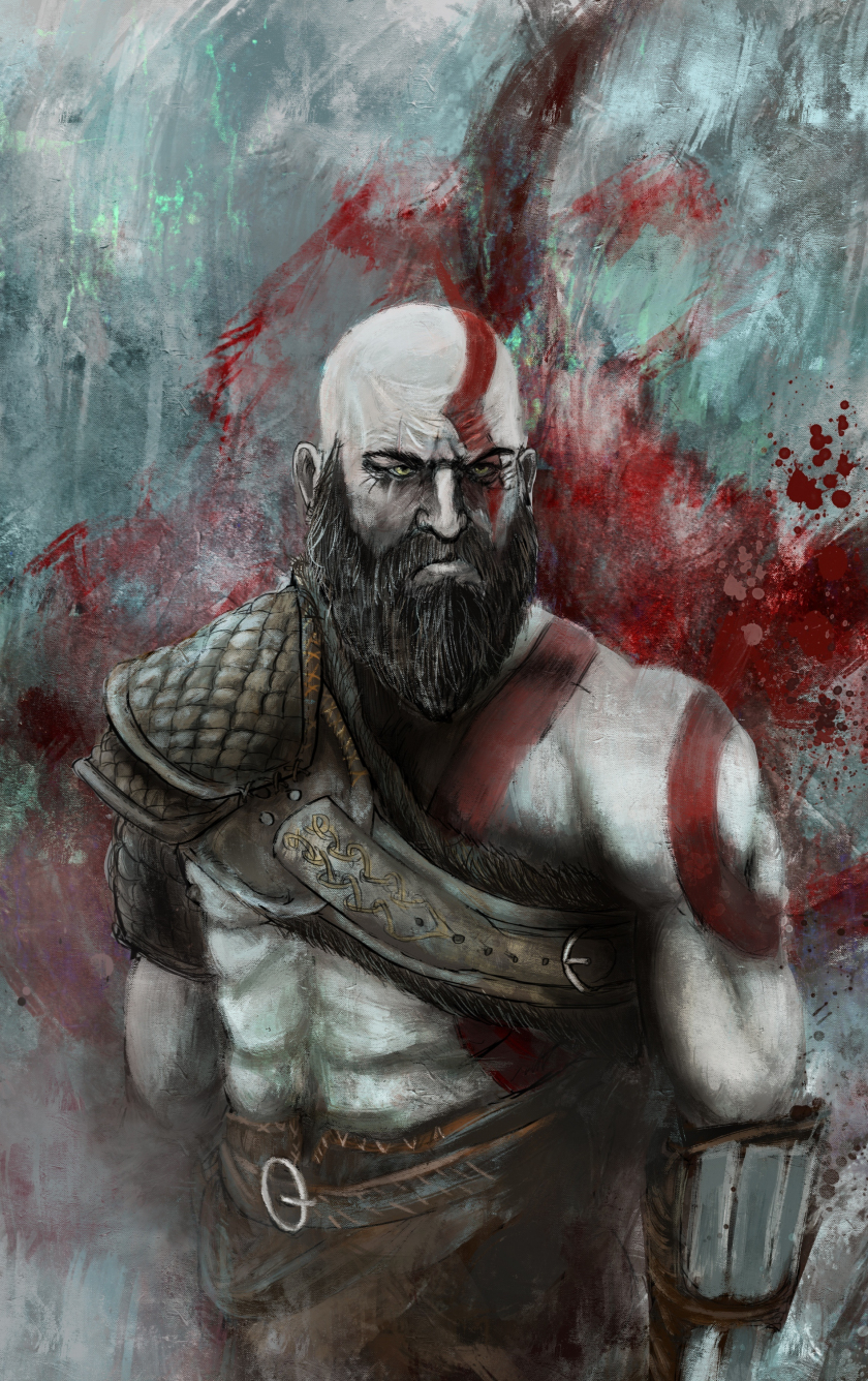 840x1340 Download  wallpaper warrior, kratos, video game, art, iphone iphone 5s, iphone 5c, ipod touch,  HD image, background, 17502, Phone