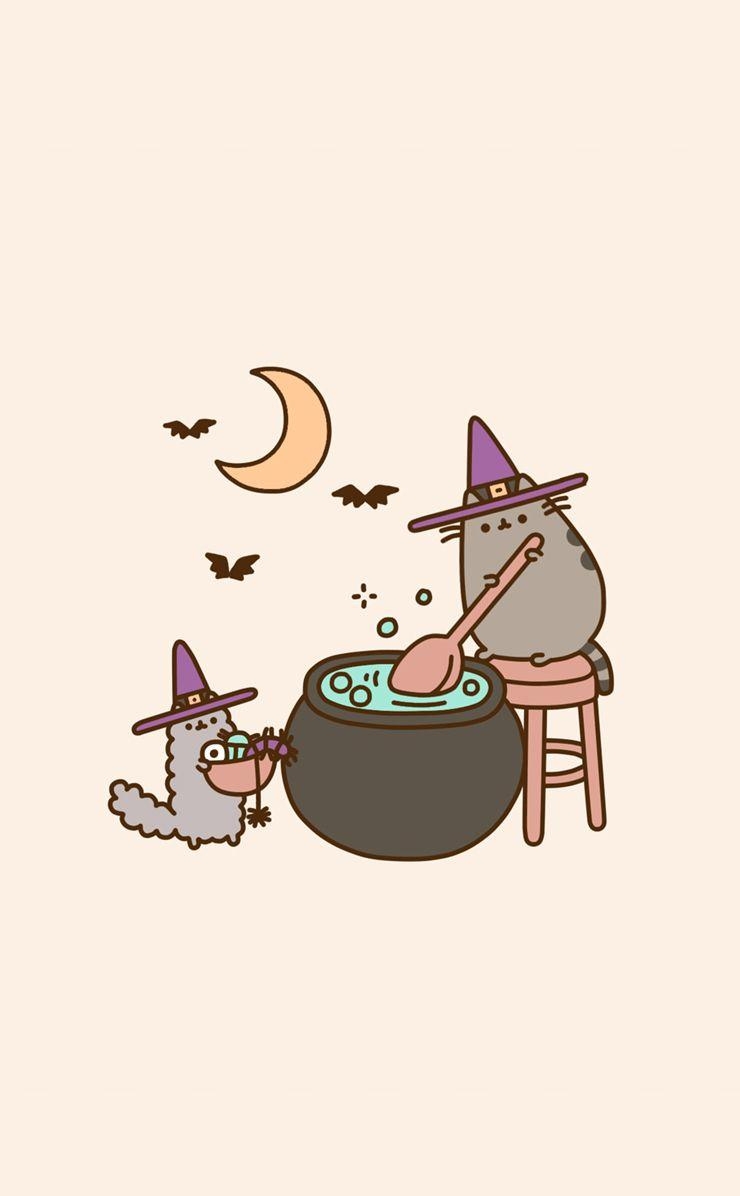 740x1200 Pusheen Witch on weheartit. Halloween wallpaper, Halloween wallpaper iphone, Cute wallpaper, Phone