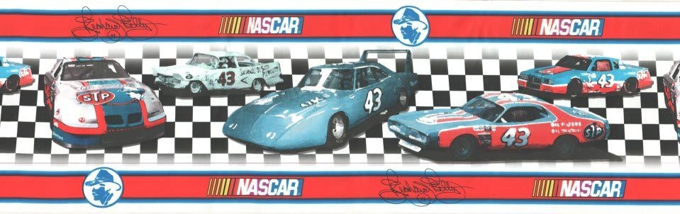 960x310 Cars of the King Nascar Richard Petty Wallpaper Border, Dual Screen