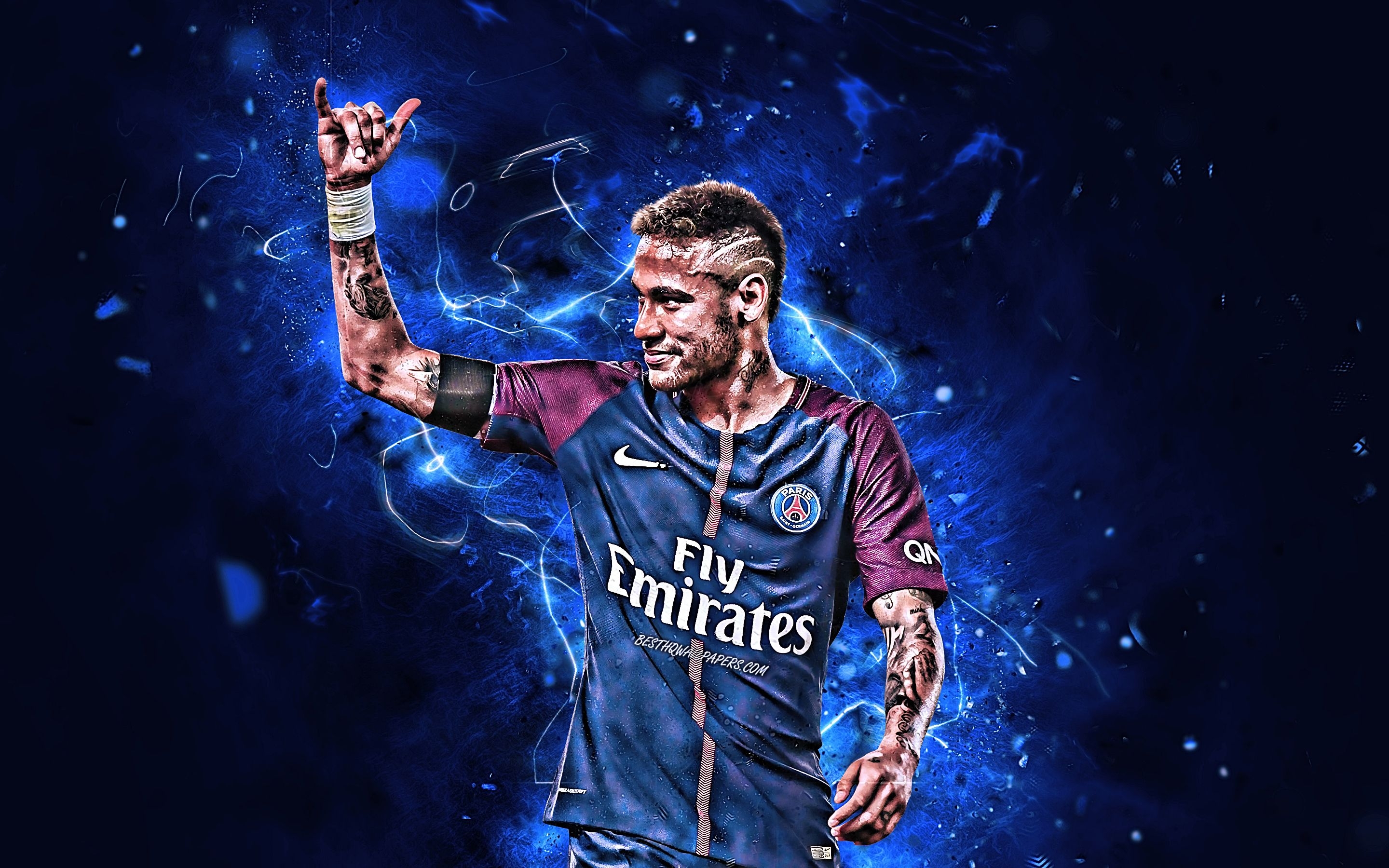 2880x1800 Download Wallpaper Neymar JR, Personal Celebration, Brazilian Footballers, PSG FC, Ligue Close Up, Football Stars, Goal, Paris Saint Germain, Neon Lights, Neymar, Soccer For Desktop With Resolution. High Quality HD Picture Wallpaper, Desktop