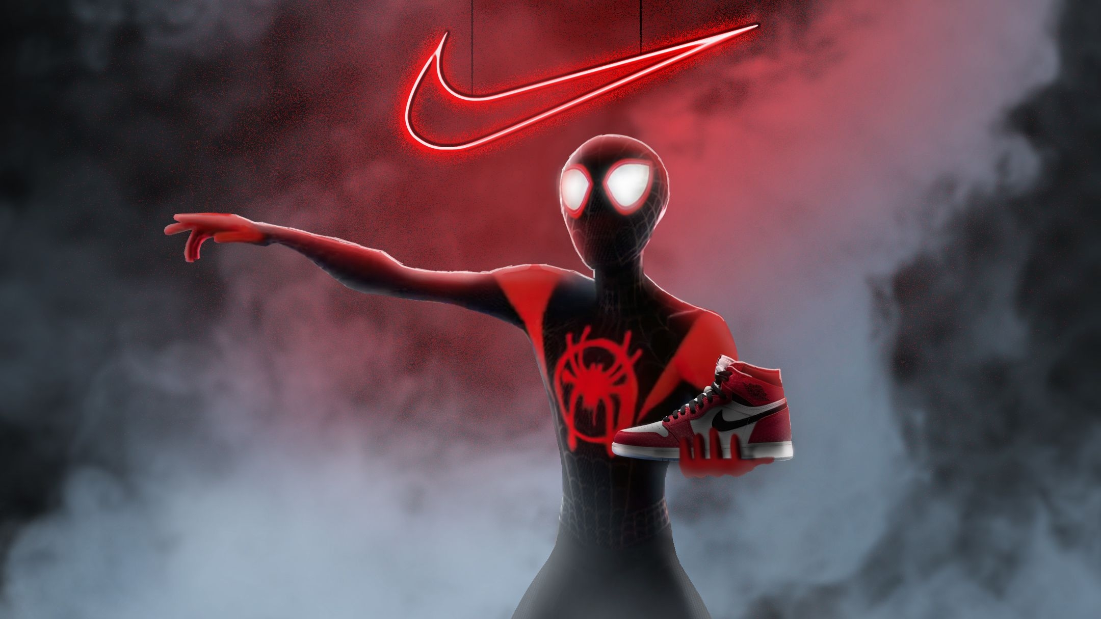 2160x1220 Spiderman Miles Morales Nike Air Jordan, HD Superheroes, 4k, Desktop