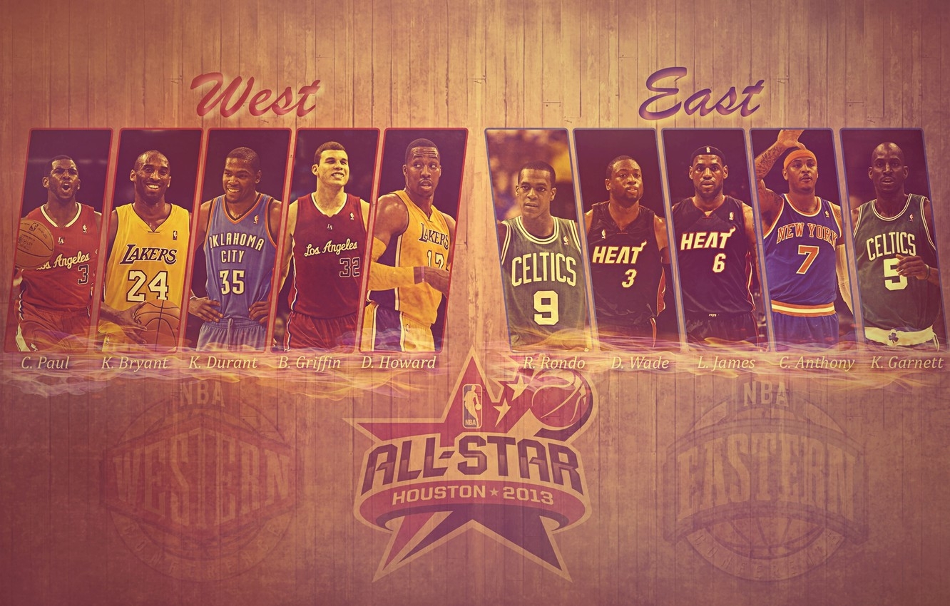 1340x850 Wallpaper Basketball, All Star, NBA, LeBron James, Kobe Bryant, Kevin Durant, Famous Stars Dwayne Wade, Kevin Garnett, Dwight Howard, Chris Paul, Carmelo Anthony, Ronald Reagan, EAST, Blake Griffin, WEST image for desktop, Desktop