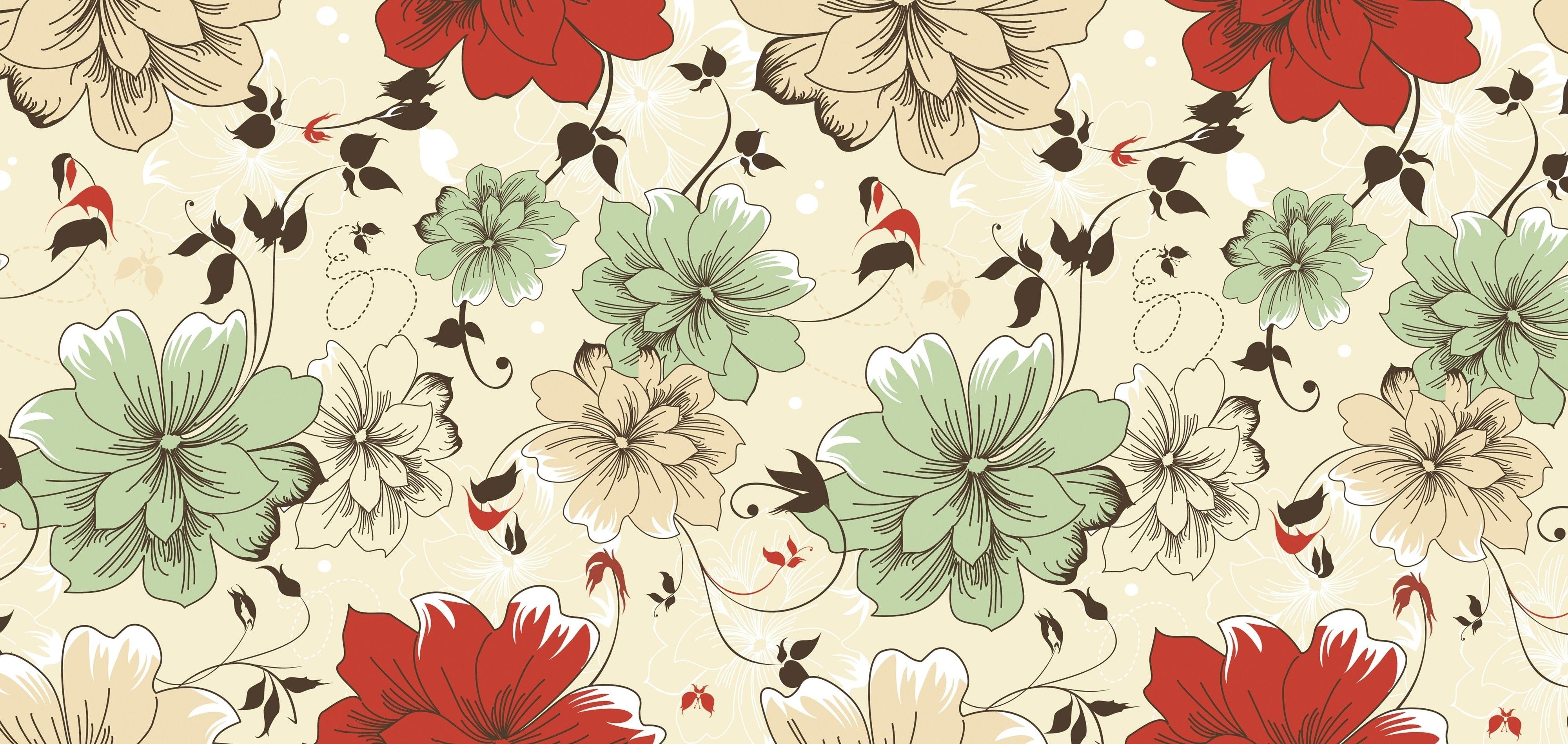 4000x1900 Free Vintage Flower Wallpaper High Quality Resolution, Dual Screen