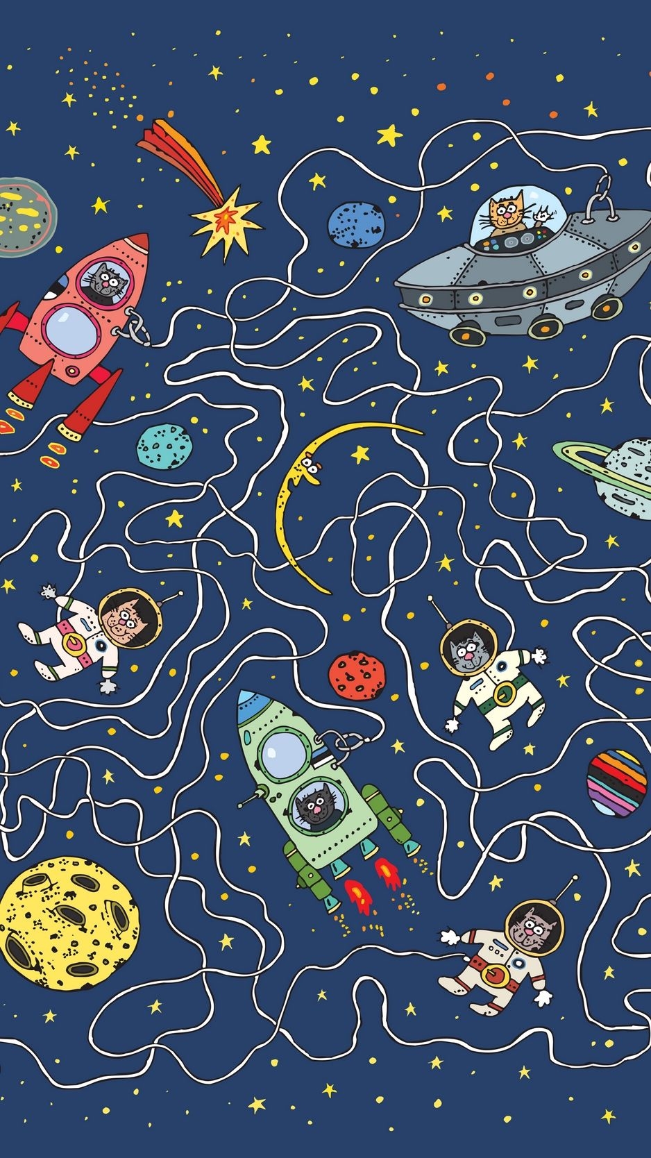 940x1670 Wallpaper Astronauts, Cats, Rocket, Planet, Art, Funny Cartoon Wallpaper HD, Phone