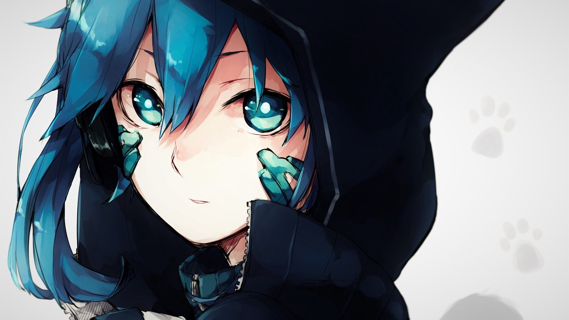 1920x1080 Download  Anime Girl, Hoodie, Blue Hair, Close Up Wallpaper For Widescreen, Desktop