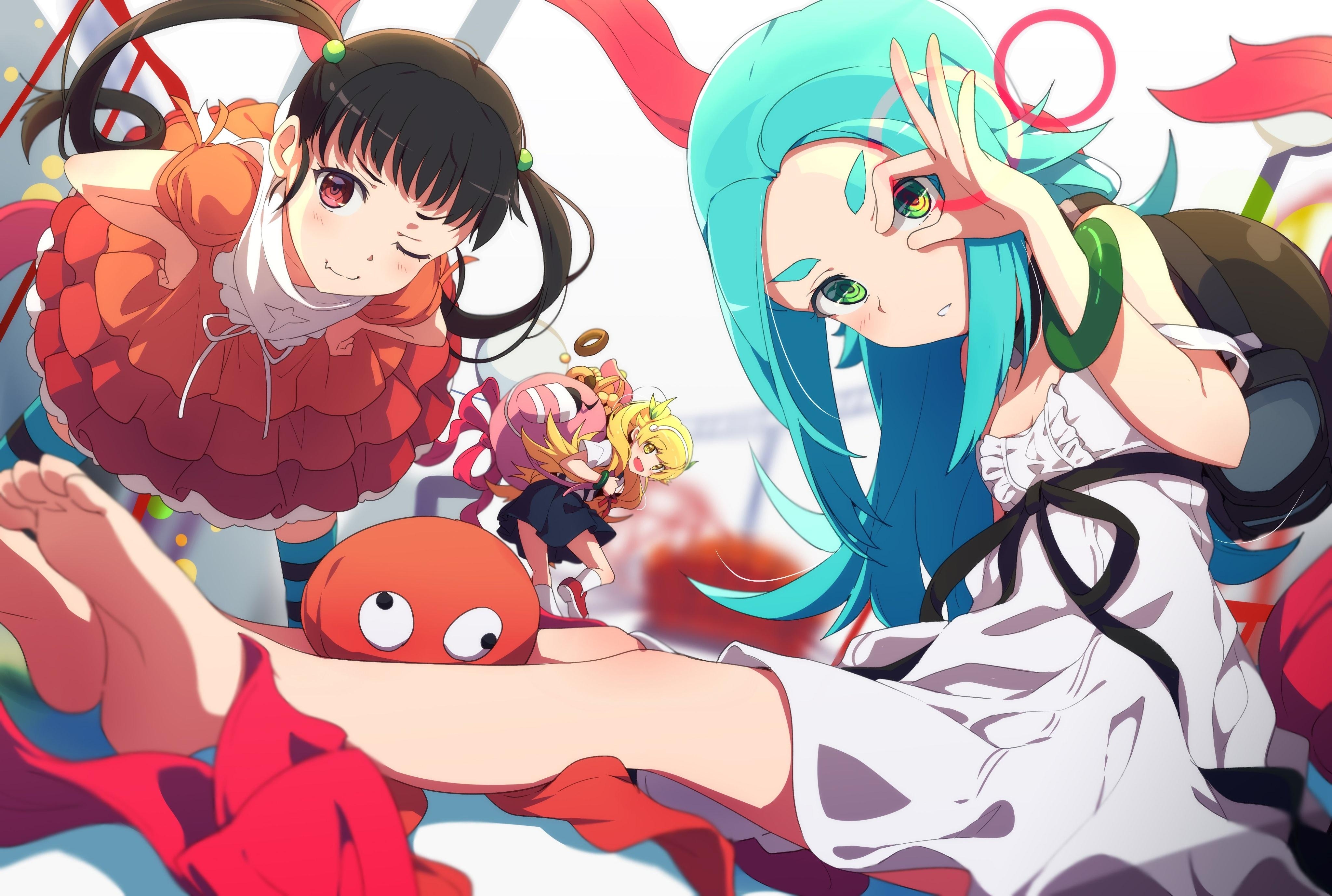 4100x2760 Wallpaper Bakemonogatari, Oshino Shinobu, Ononoki Yotsugi, Hachikuji, Desktop