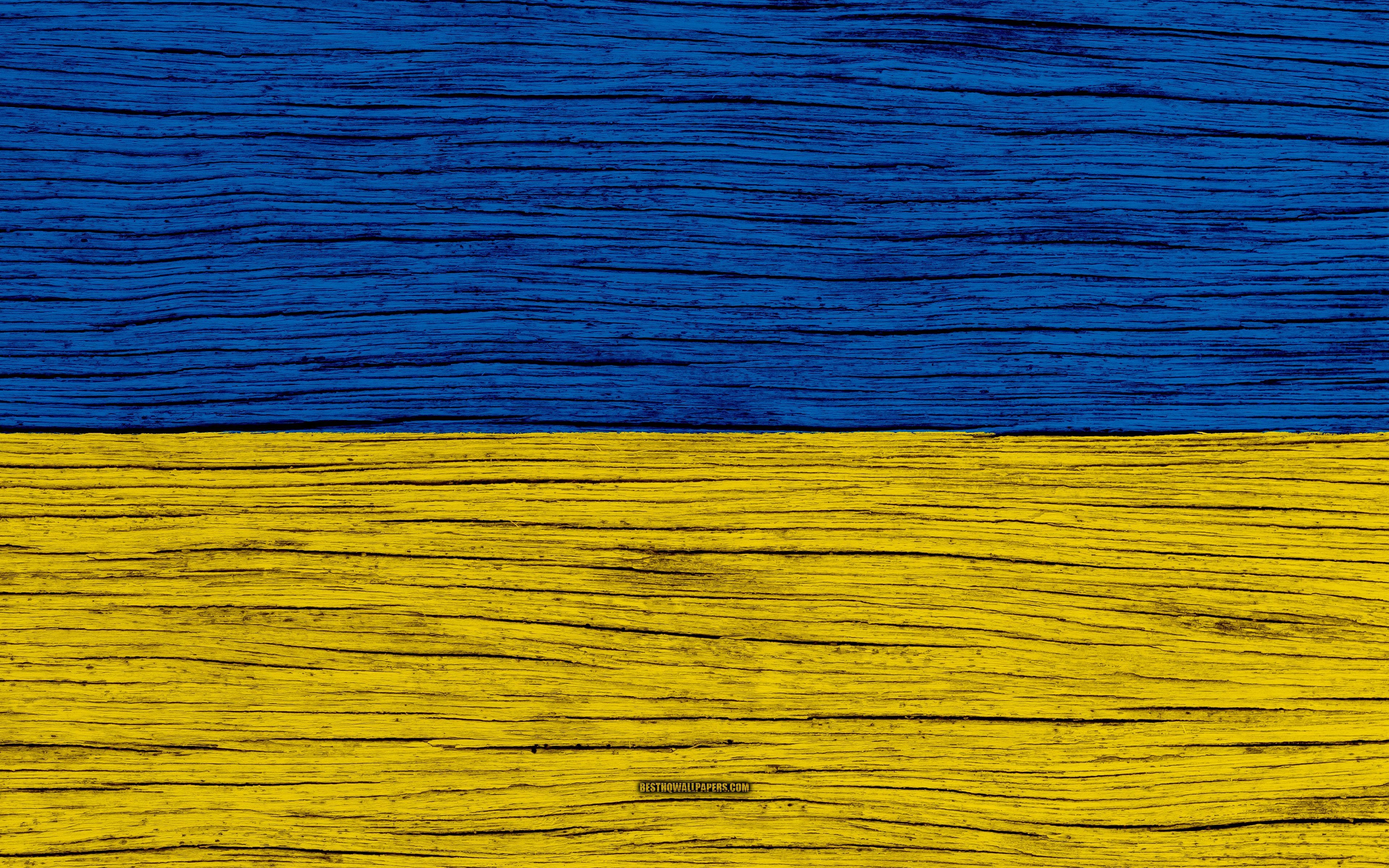 3840x2400 Download wallpaper Flag of Ukraine, 4k, Europe, wooden texture, Desktop