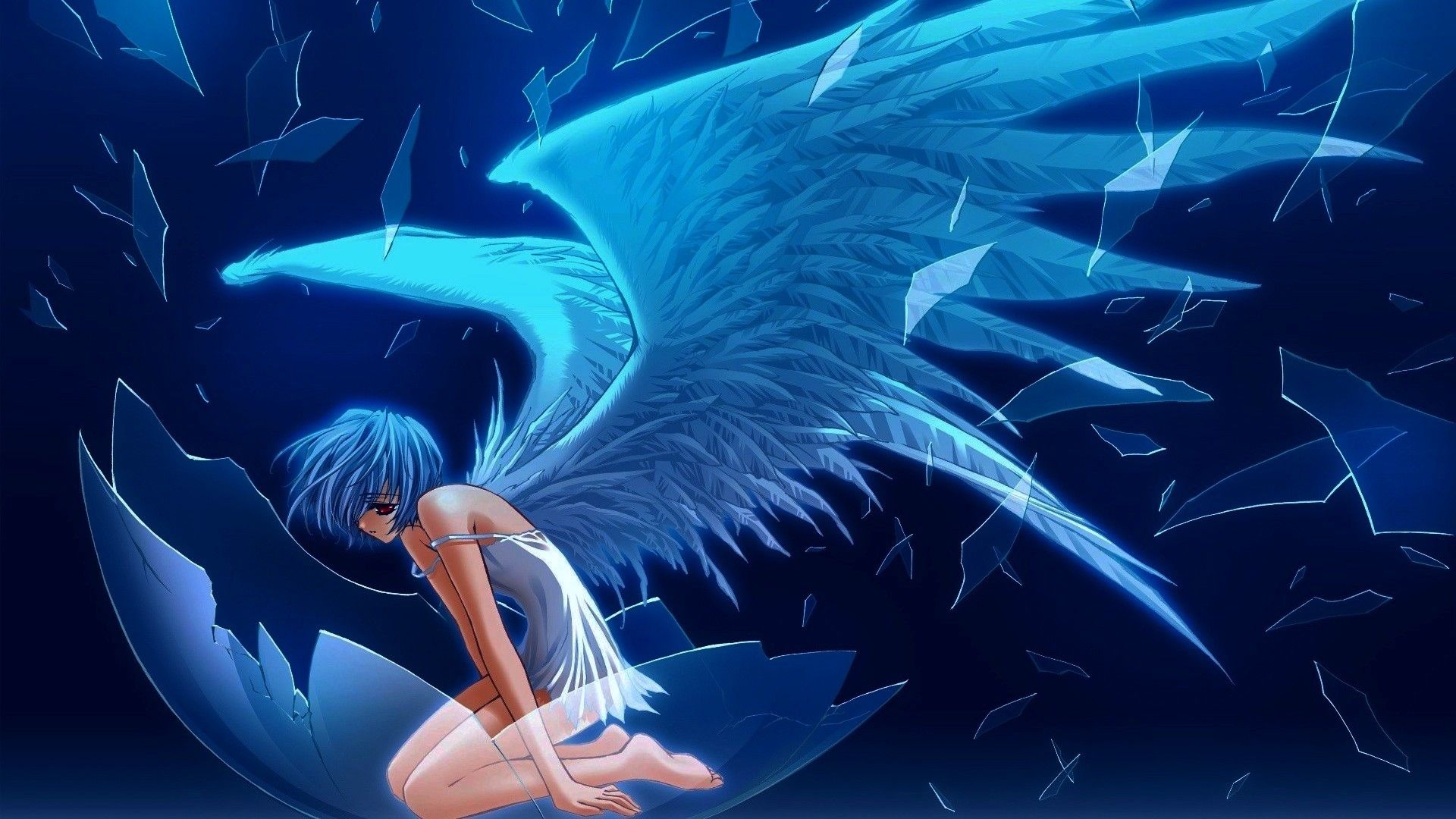 1920x1080 wings glass anime blue dress anime girls duplicate angel, Desktop