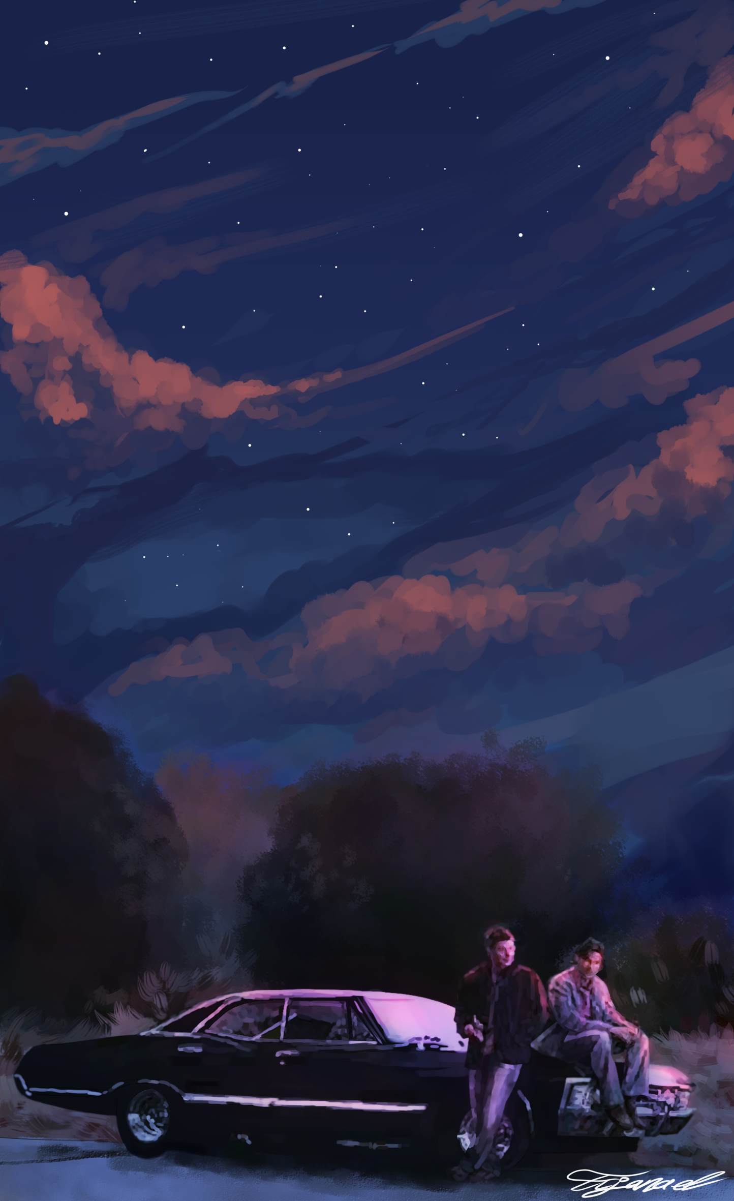 1450x2370 Sam and Dean phone wallpaper I painted for myself, Phone