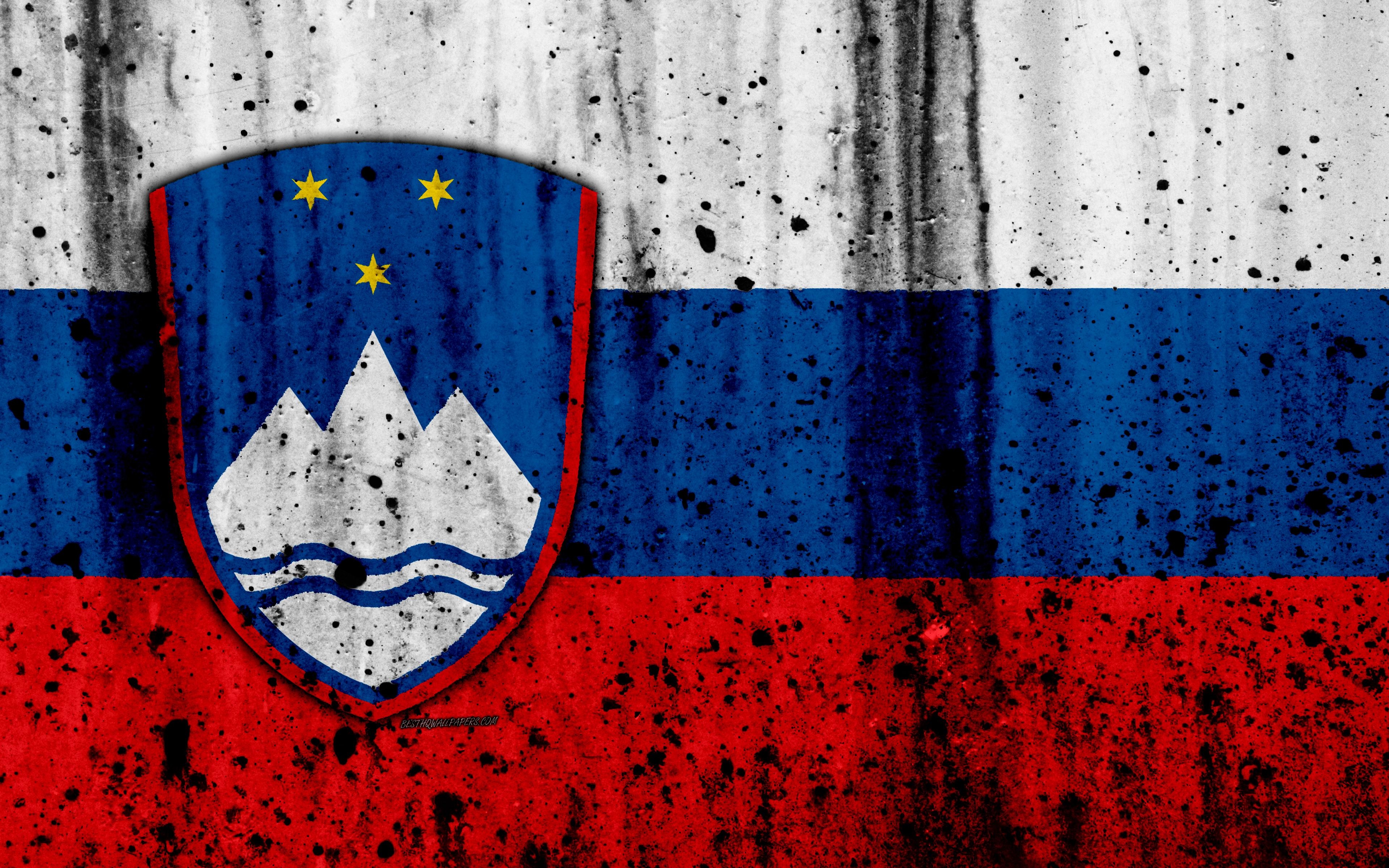 3840x2400 Download wallpaper Slovenian flag, 4k, grunge, flag of Slovenia, Desktop