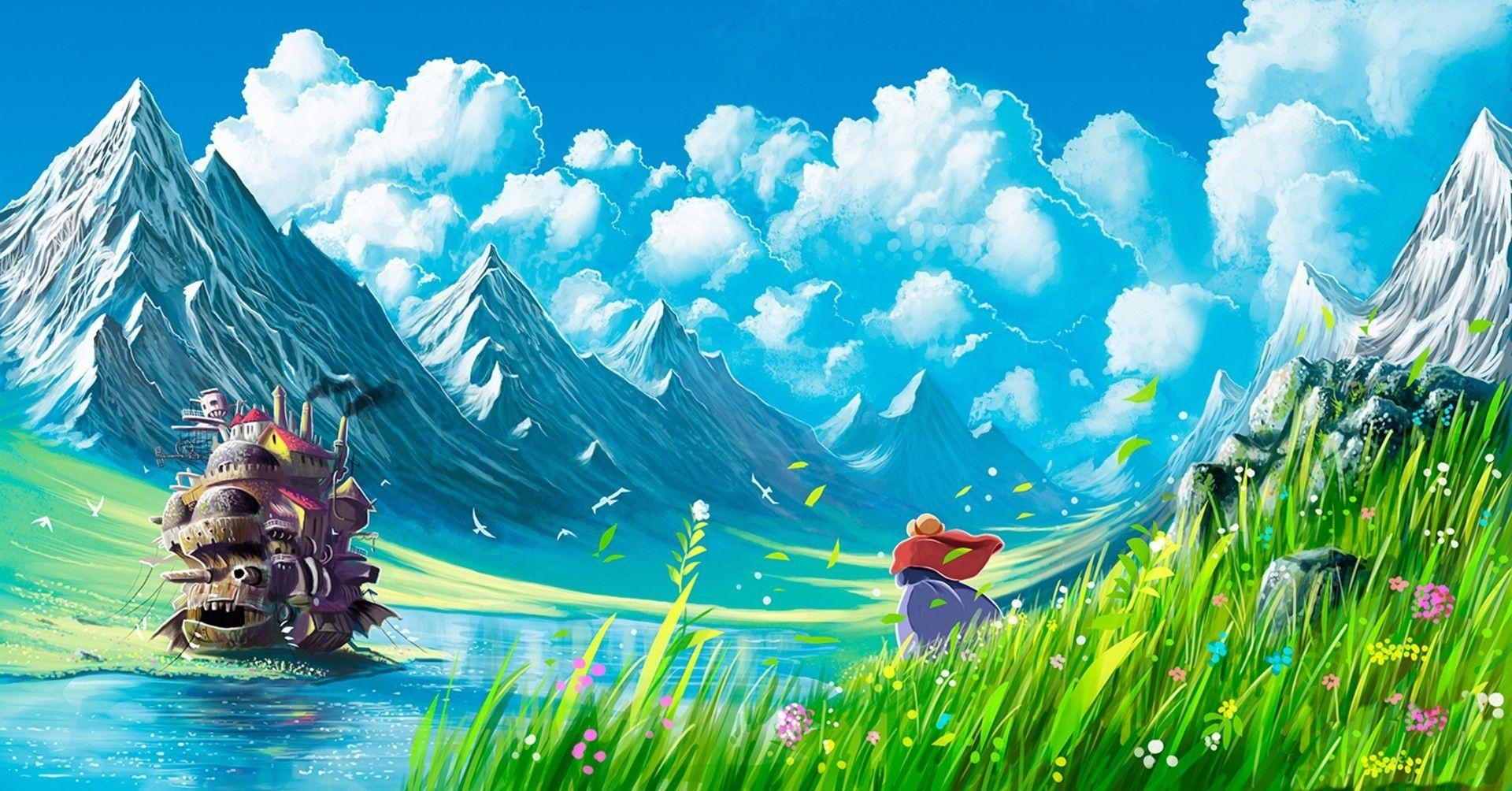 1920x1010 Studio Ghibli, Howls Moving Castle, Mountain Wallpaper HD / Desktop, Desktop