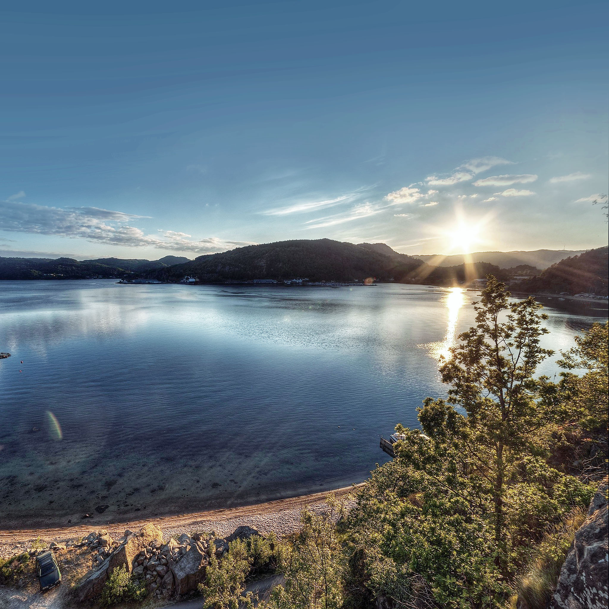 2050x2050 Android wallpaper. lake peace great sundown nature, Phone