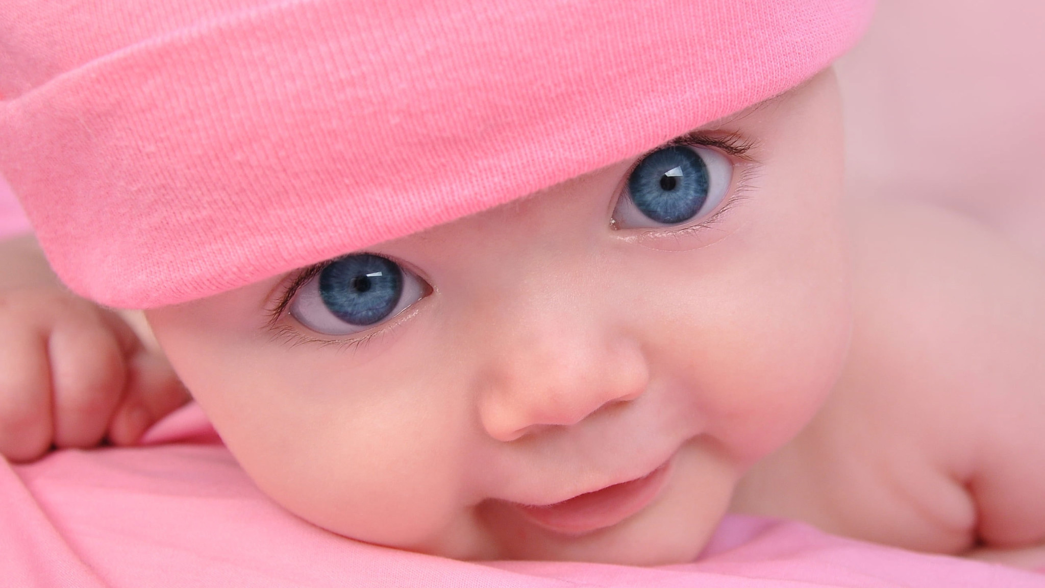 2050x1160 Wallpaper Babys Pink Cap, Blue Eyes, Face, Cute, Hat • Wallpaper For You, Desktop