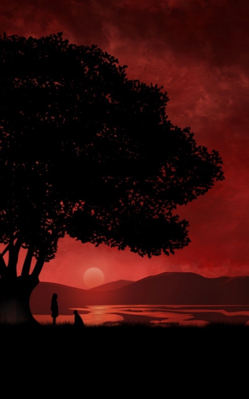 800x1280 Anime Red Sunset & Tree Nexus 7 wallpaper, Phone