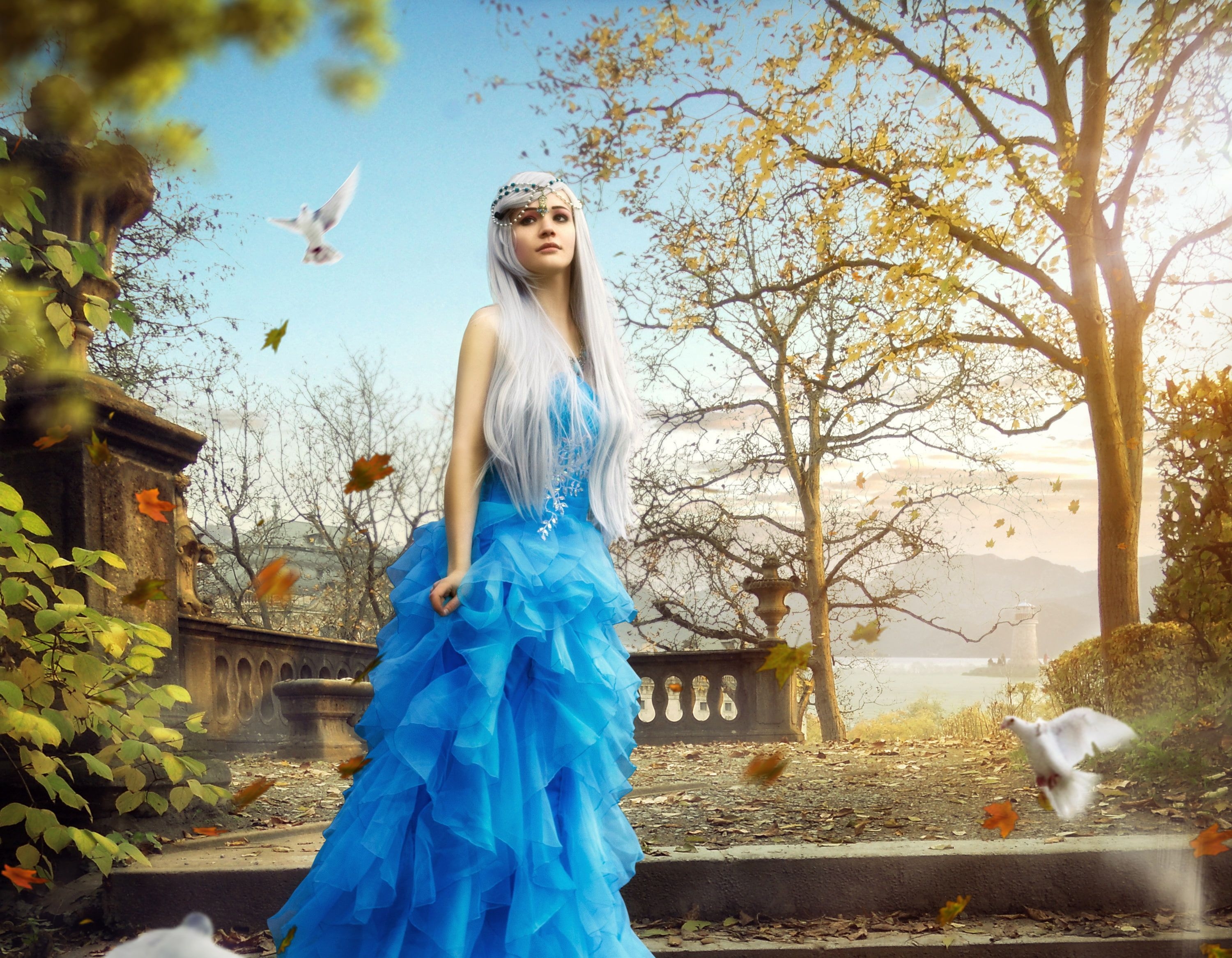 3000x2340 white hair girl in blue dress #Queen #Angel #Woman #Dove #CGI #HD K # wallpaper #hdwallpaper #deskt. Desktop wallpaper, Spring desktop wallpaper, Girl hairstyles, Desktop