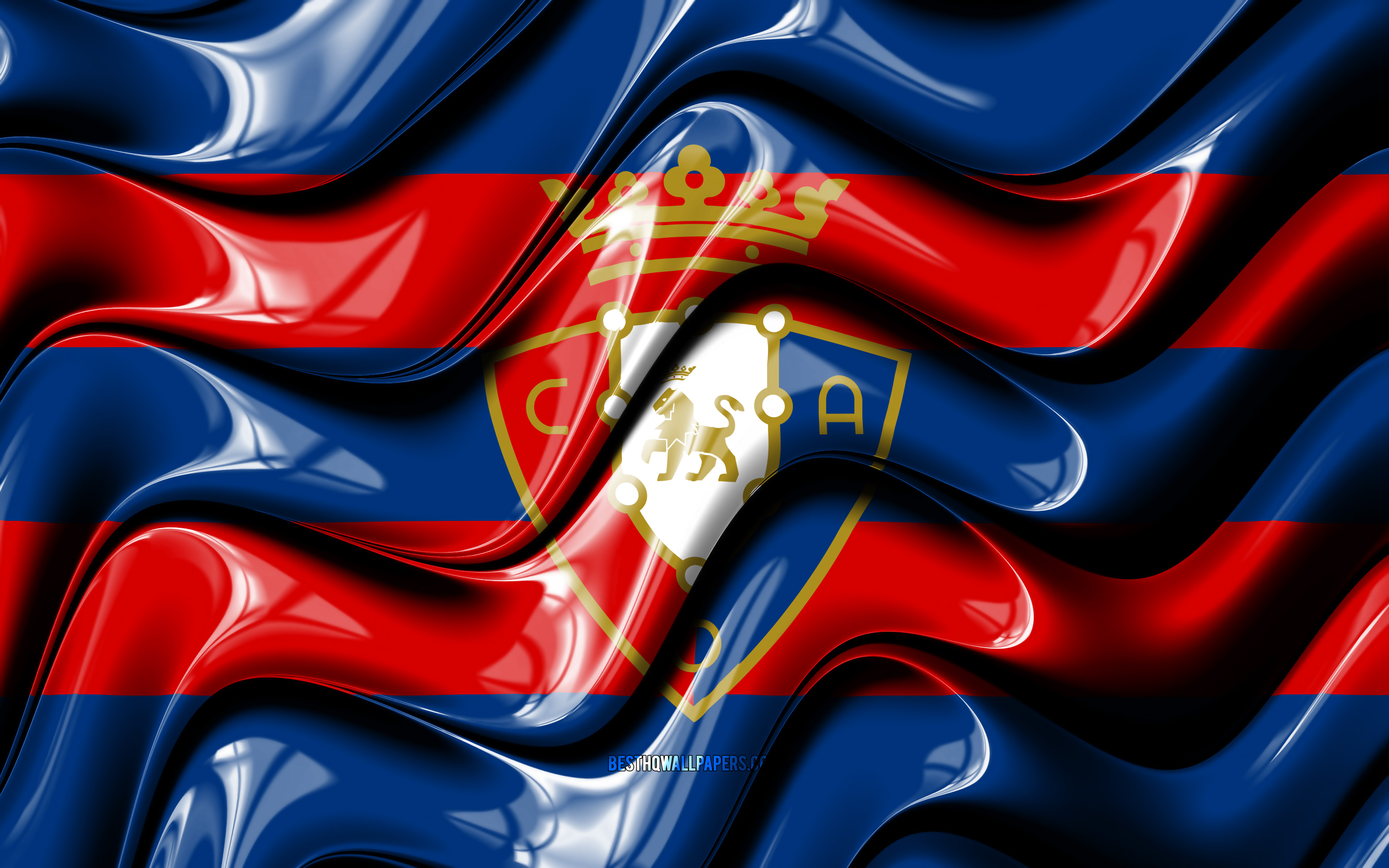 3840x2400 Download wallpaper Osasuna flag, 4k, blue and red 3D waves, LaLiga, spanish football club, Osasuna FC, football, Osasuna logo, La Liga, soccer, CA Osasuna for desktop with resolution. High Quality HD, Desktop