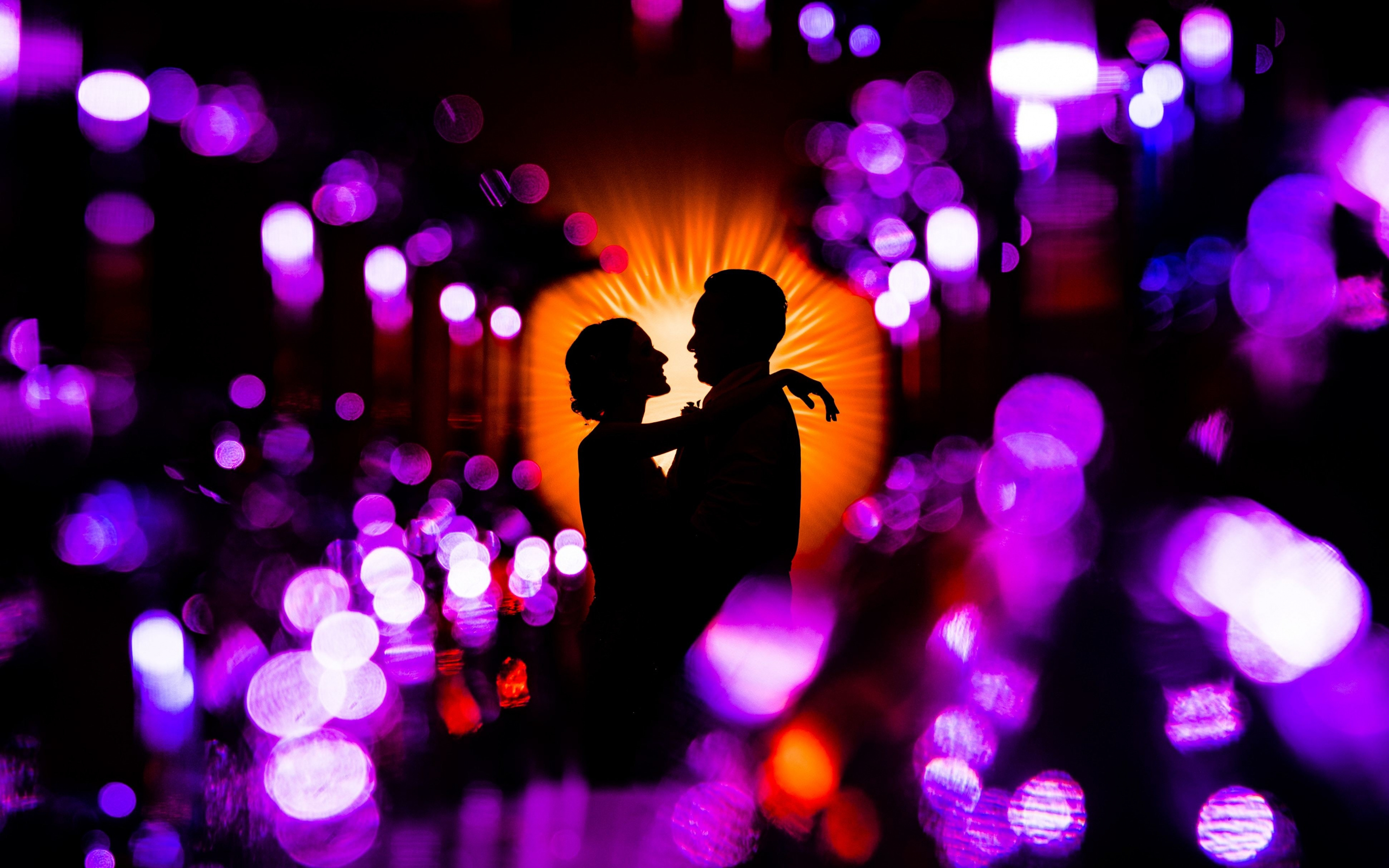 3840x2400 Couple, Romantic Love, Silhouette, Bokeh, Purple, Wallpaper, Desktop