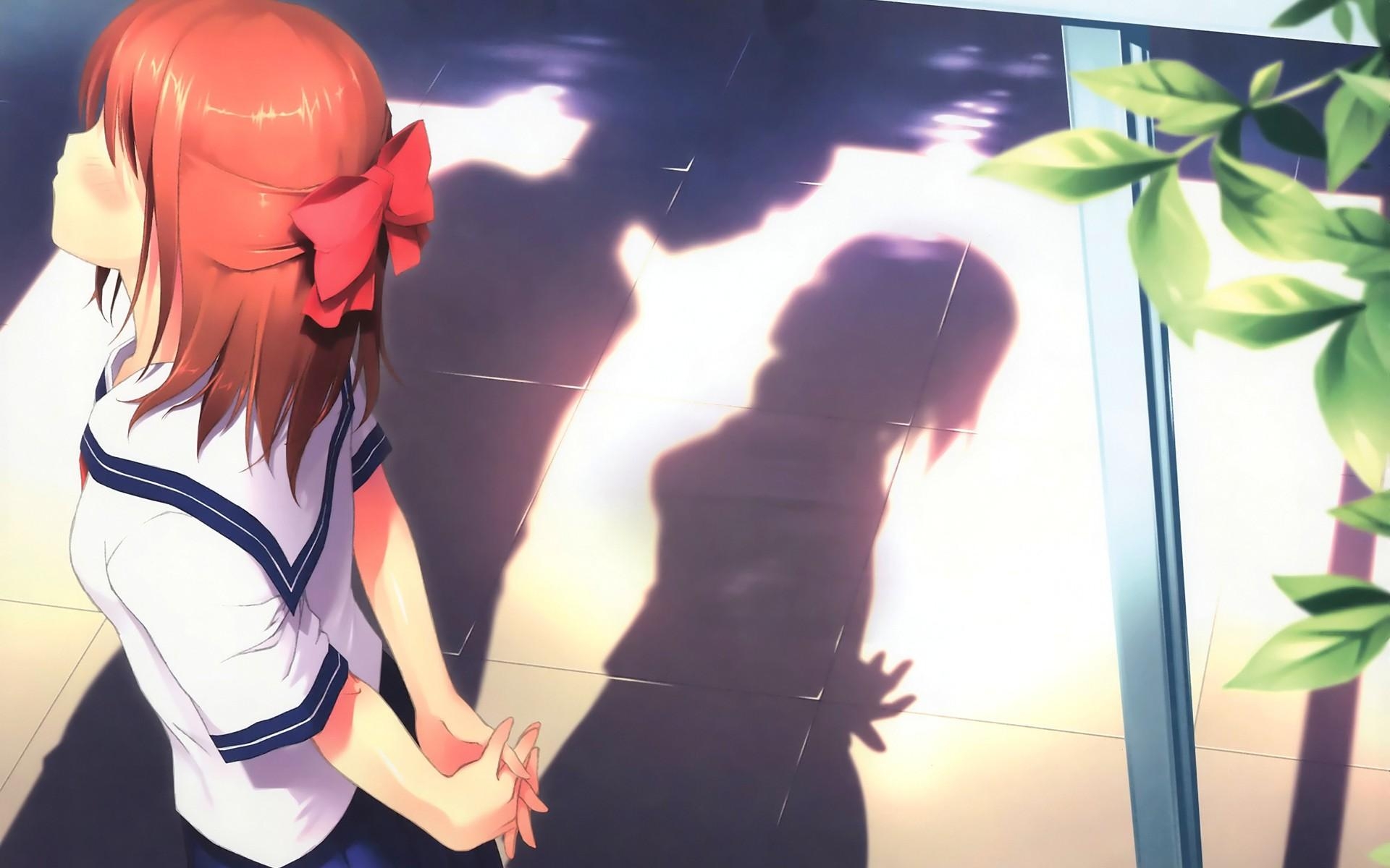 1920x1200 love, Sun, schoolgirls, kissing, school, shadows, plants, romantic, Desktop