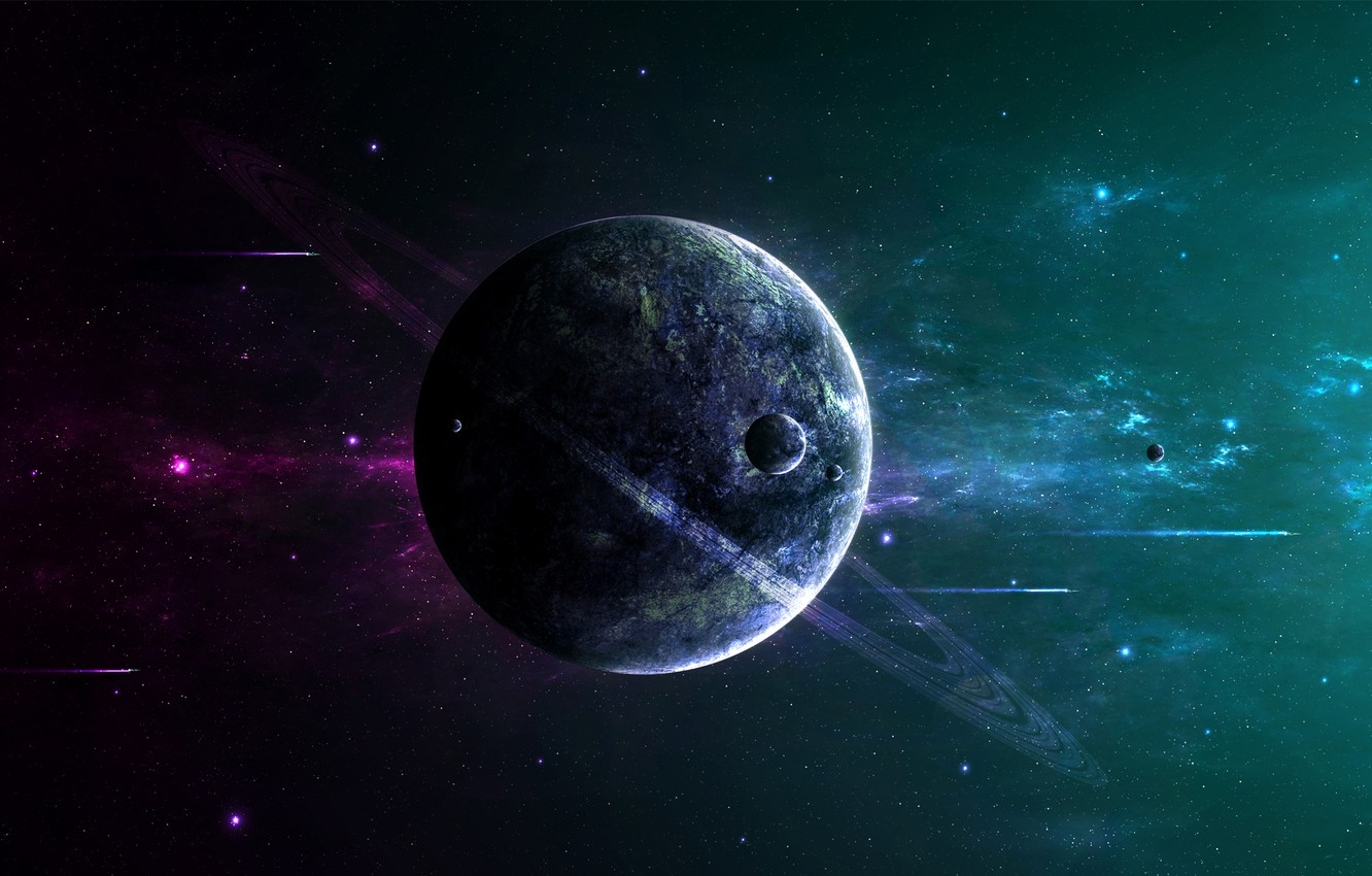 1340x850 Wallpaper dark, Star, night, planet, space ships, Sci Fi image for desktop, section космос, Desktop