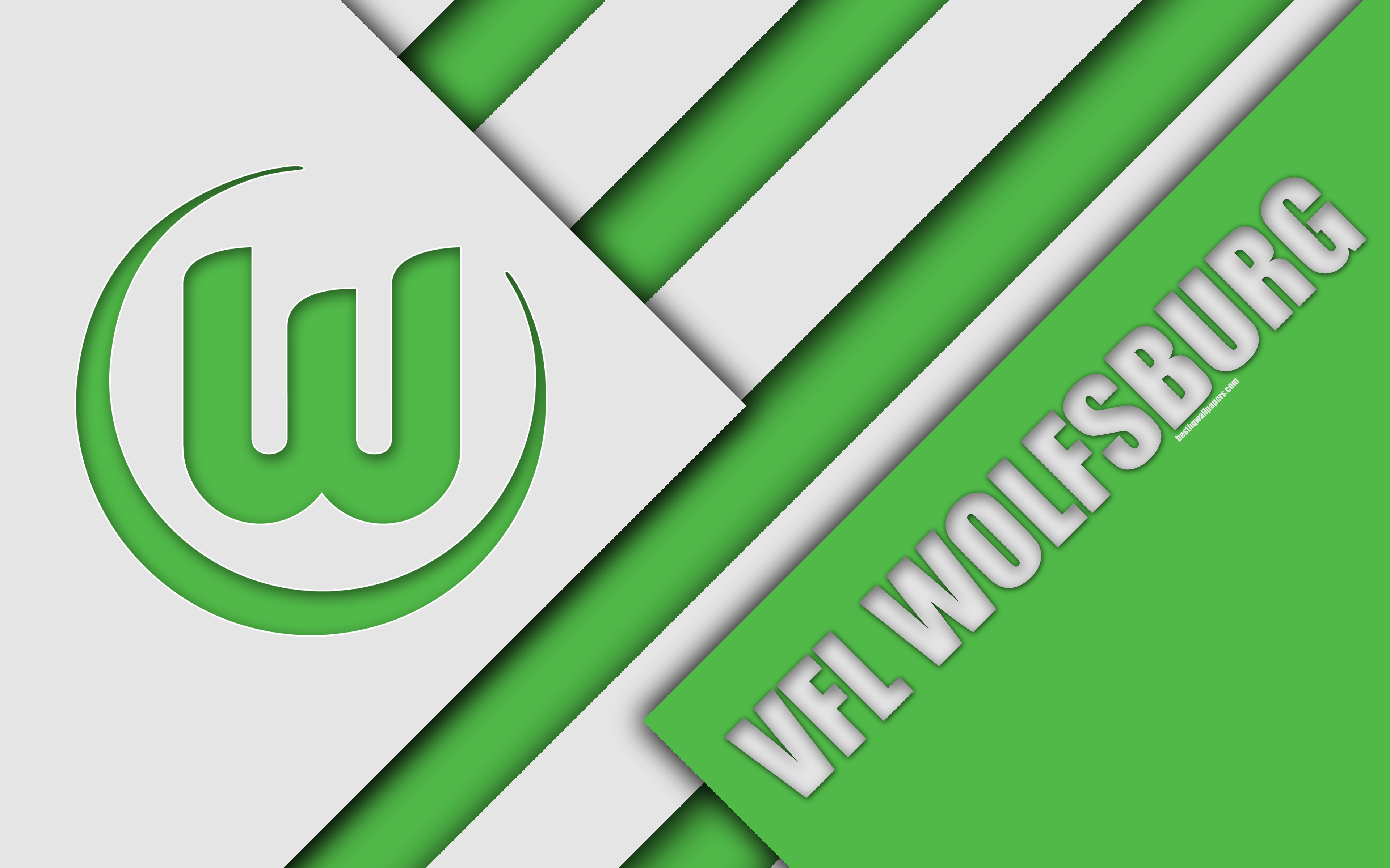 3840x2400 Download wallpaper VfL Wolfsburg FC, 4k, material design, emblem, Desktop