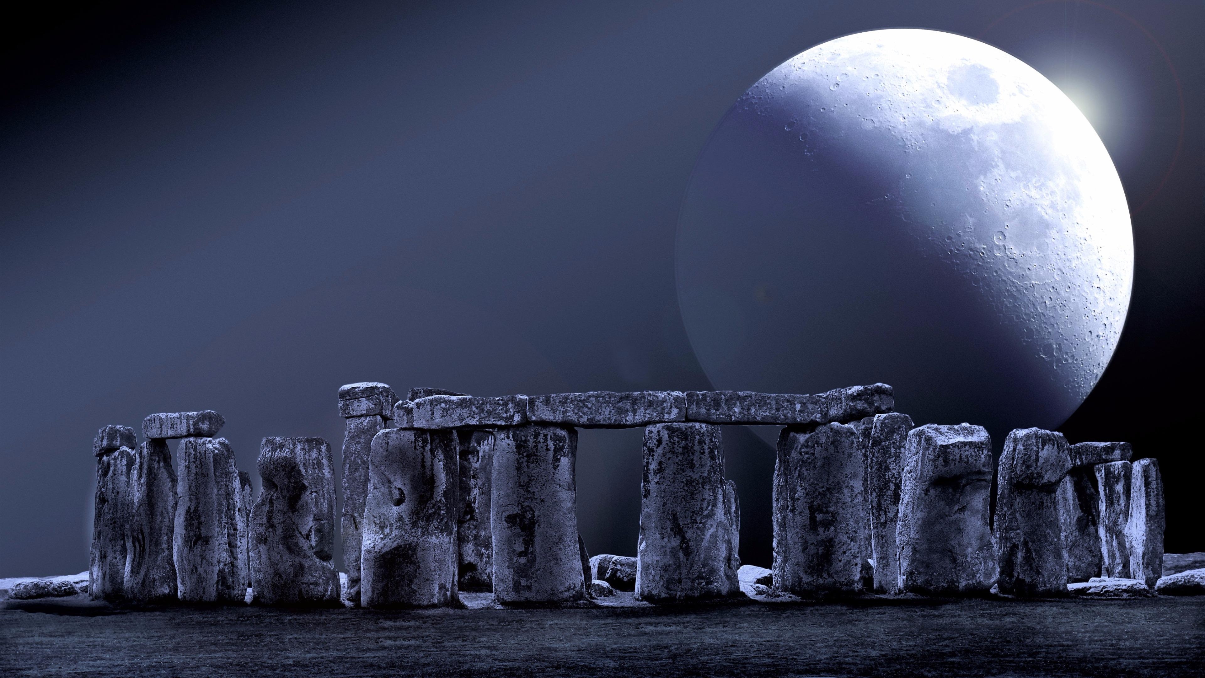 3840x2160 Stonehenge With An Enormous Full Moon 4K UltraHD Wallpaper, Desktop