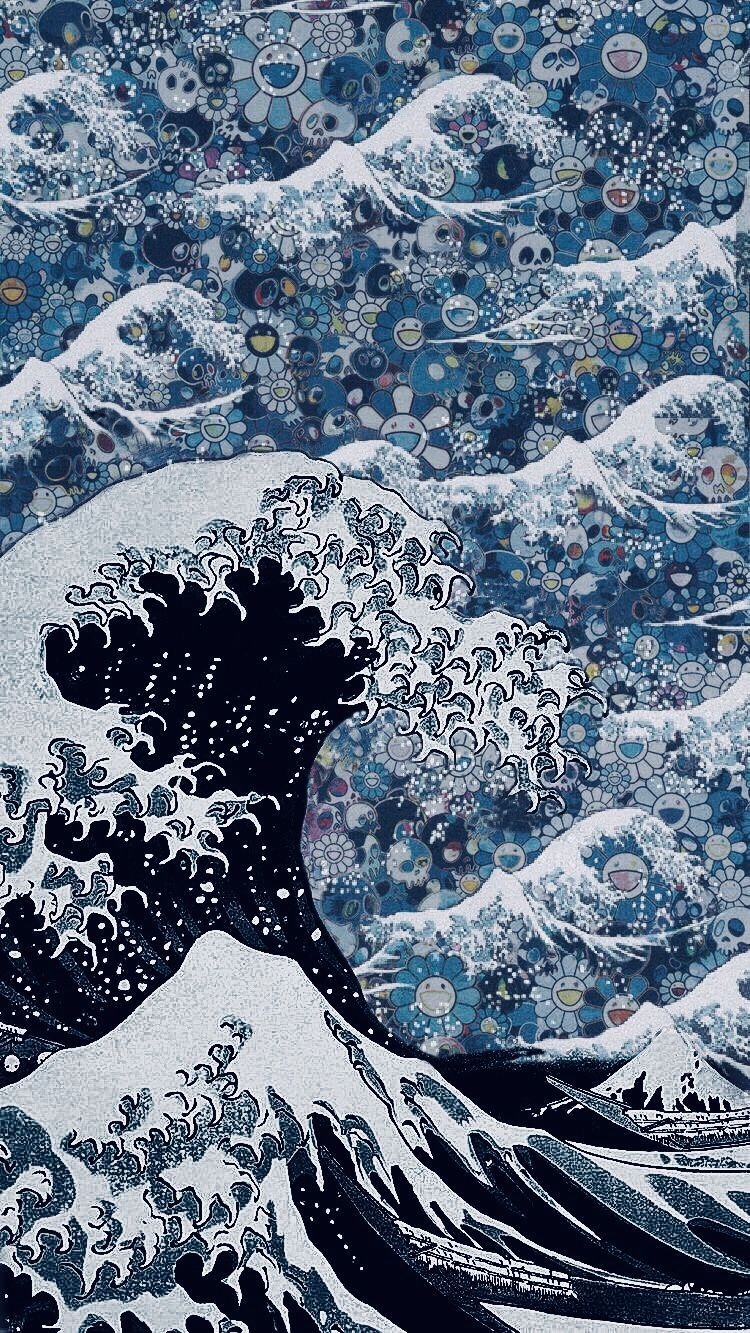 750x1340 Hokusai x Murakami. Graphic wallpaper.com, Phone